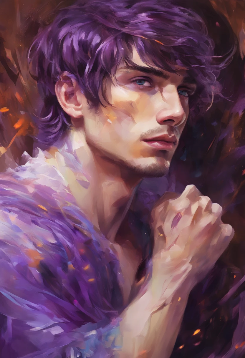 A painting of a man with purple hair and a purple shirt - SeaArt AI