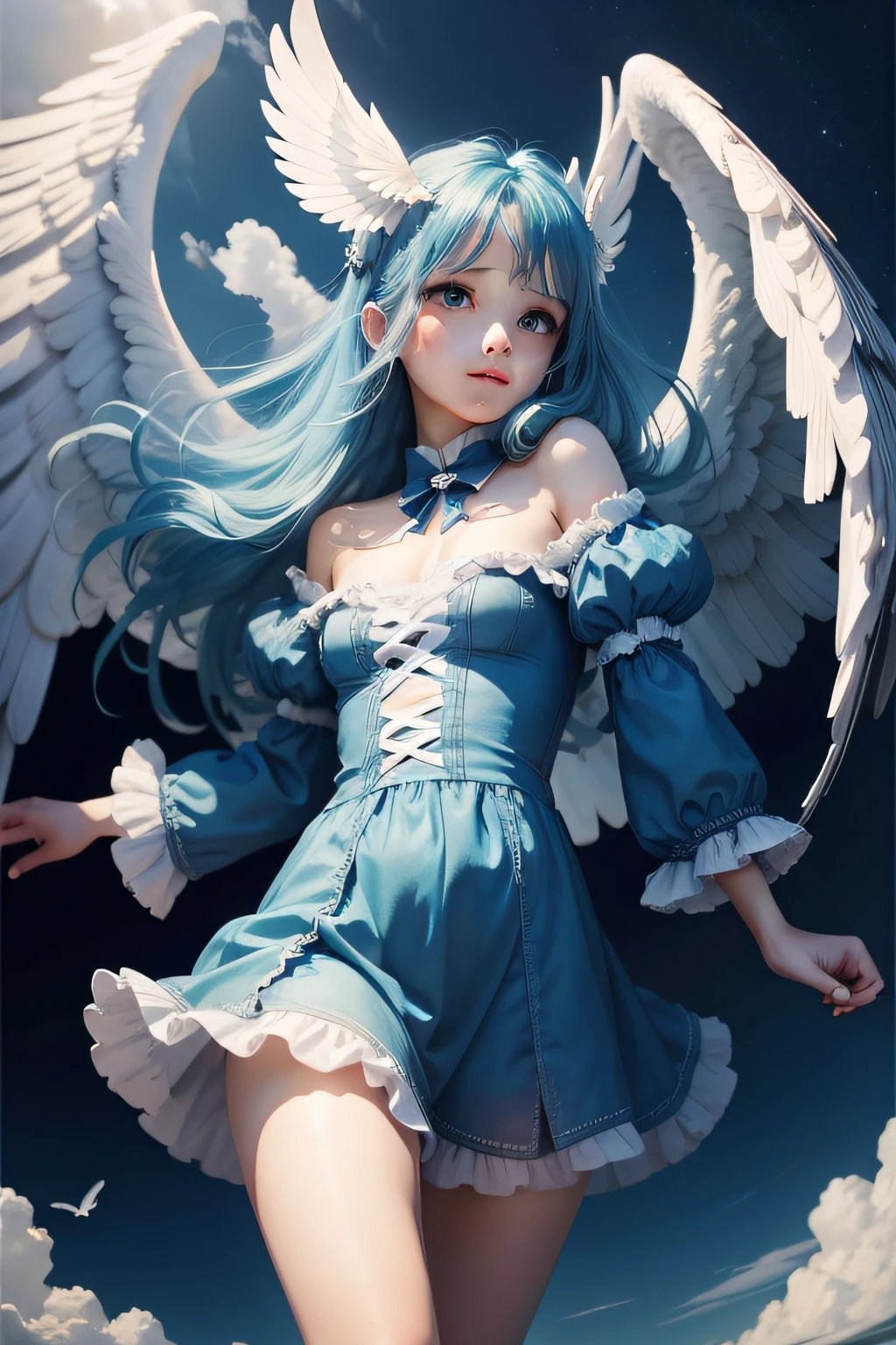 anime girl in a blue dress with wings and a star, cute anime waifu in a nice dress, 2. 5 d cgi anime fantasy artwork, anime fantasy illustration, smooth anime cg art, anime fantasy artwork, 3 d render official art, high detailed official artwork, render of a cute 3d anime girl, angel knight girl, extremely detailed artgerm