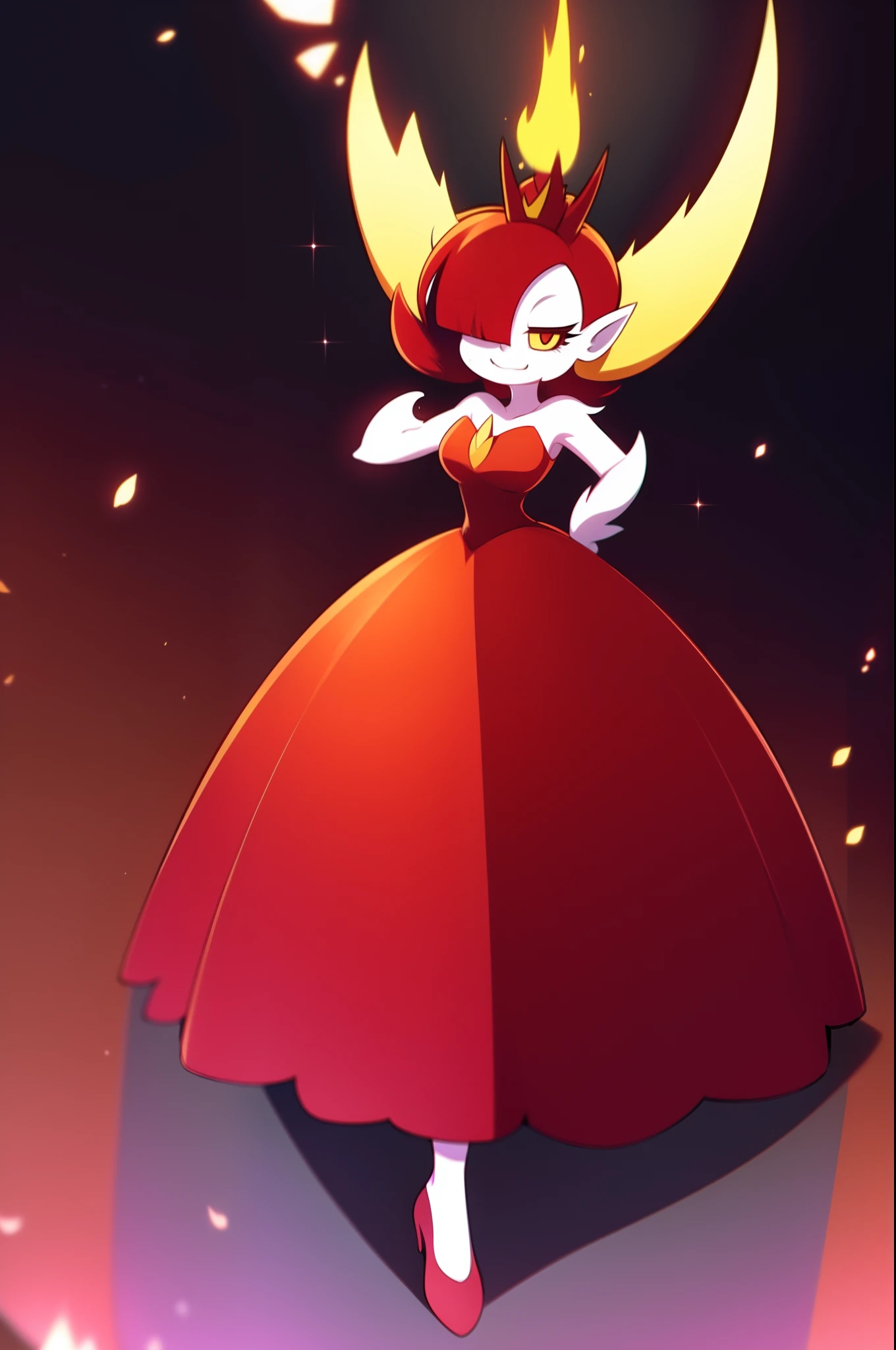score_9, score_8_up, score_7_up, score_6_up, score_5_up, score_4_up, 3d, masterpiece, ((best quality)), absurdres, <lora:GardevoirPXL:1> anthro, red eyes, gardevoir dress, red hair, red body, long hair, curvy hair, GardevoirPXL fighting, pain face, angry expression, fighting back, hurted, bruise, wounds, wounded, crater, torn apart, barren land, cracked floor, full body, <lora:EnergyVeins_XLPD:1.> glowing veins, glowing body, storing energy into body, explosion everywhere