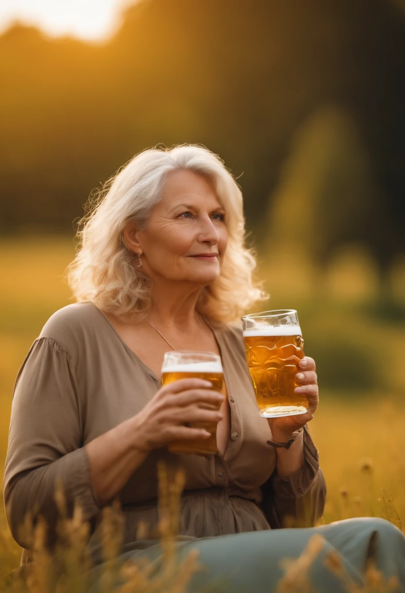 German woman, blonde, 67 years old, full and sagging breasts, chubby, out of shape, drinking beer in a field, German woman, blonde, 67 years old, full and sagging breasts, chubby, out of shape, drinking beer in a field