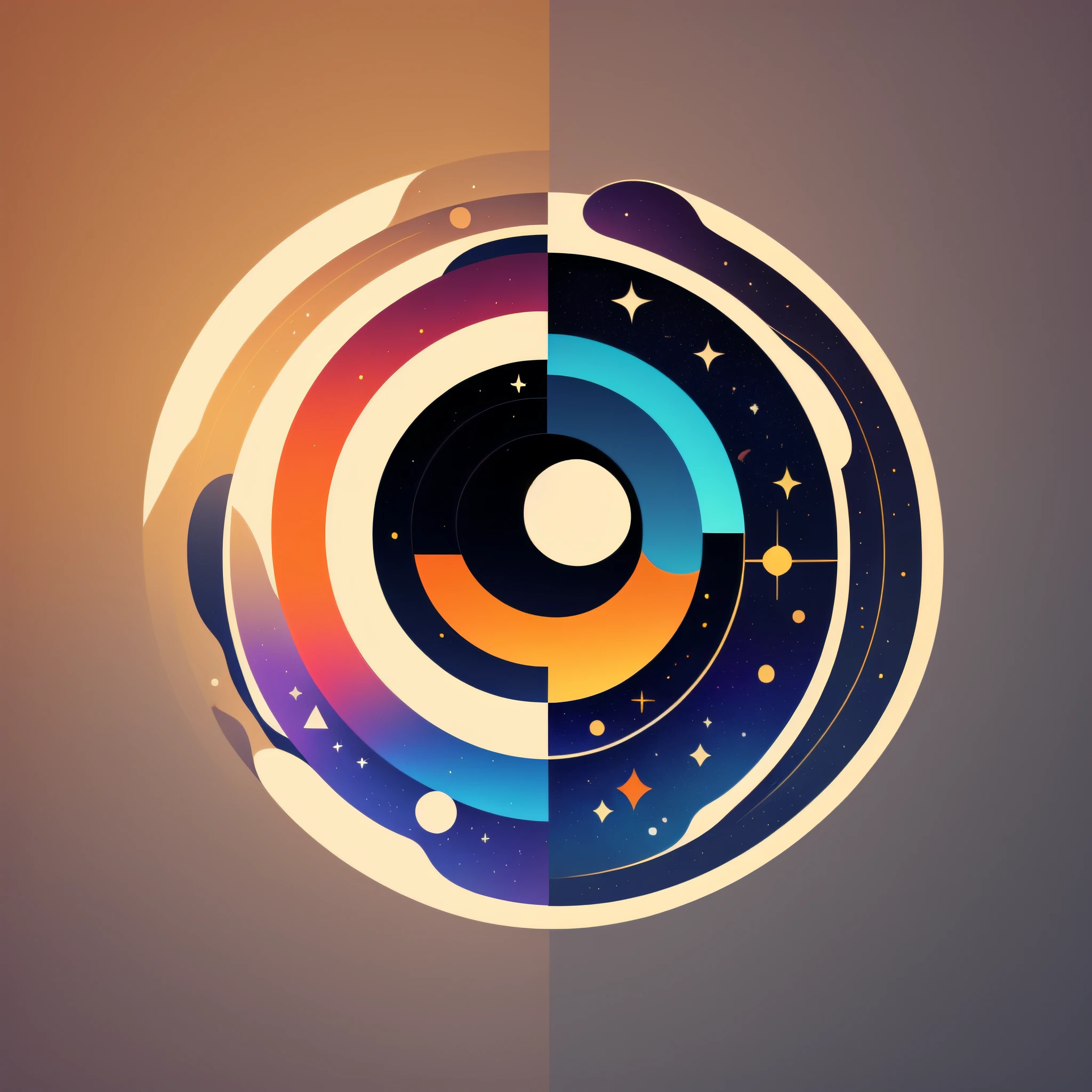 a very modern minimalistic logo unique of astronomy with style paul rand, eye catching, use delicated colors dark, isolated background