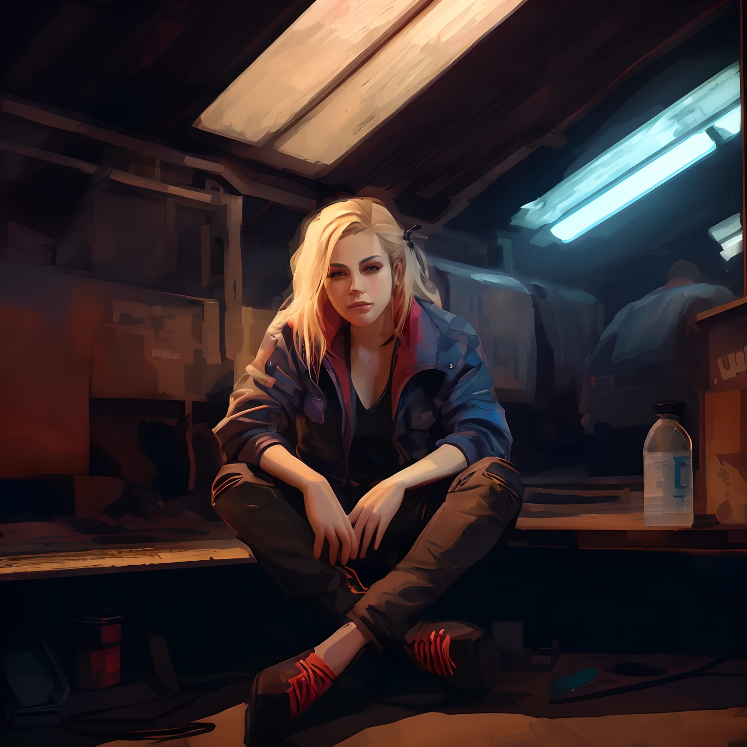 In the room, a woman sits on the floor, cyberpunk digital painting, hard light digital painting, Cinematic Digital Painting, digital painting concept art, Alice X. Zhang, 8K HD Wallpapers Digital Art, digital cyberpunk anime art, low detailed. Digital Painting, Digital Painting Style, high quality digital painting, wojtek fus, cyberpunk artstyle, stunning digital illustration