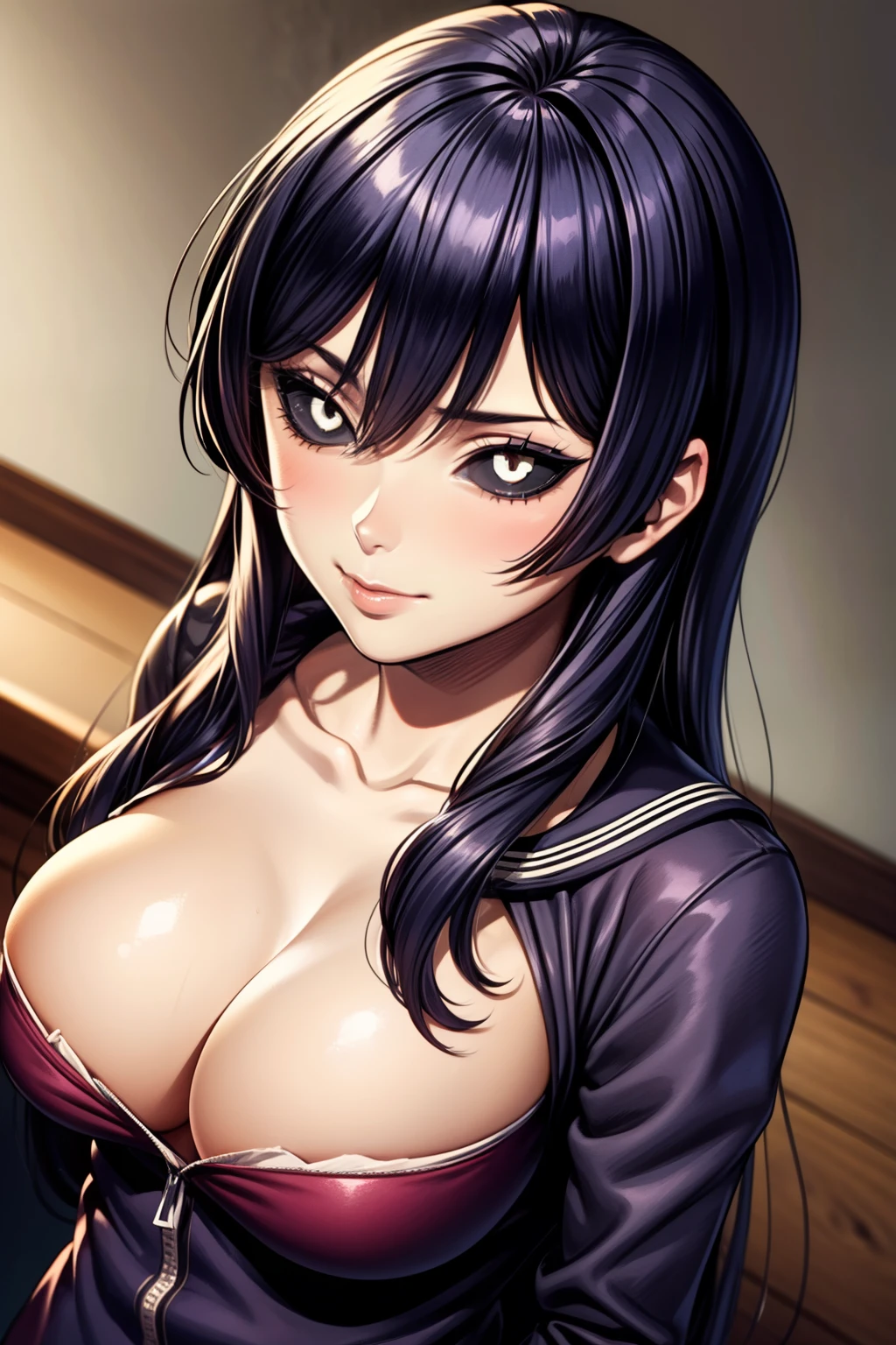 (masterpiece, best quality, ultra-detailed), 1girl, KureKarura, grey sclera, white Pupils, looking at viewer, upper body shot