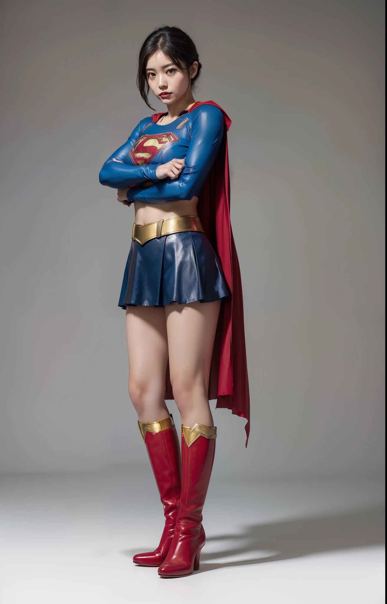 (((Make the most of the original image)))、(((Supergirl Costume)))、(((lustrous dark hair)))、(((Suffering)))、(((Feet must necessarily be worn with black tights)))、(((You need to wear red boots)))、((Top image quality、8K))、((top-quality、8K、​masterpiece:1.3))、Crisp focus:1.2、Beautiful woman with perfect body shape:1.4、Slender Abs:1.2、((layers-Cut、large boob:1.2))、a wet body:1.5、Highly detailed facial and skin texture、