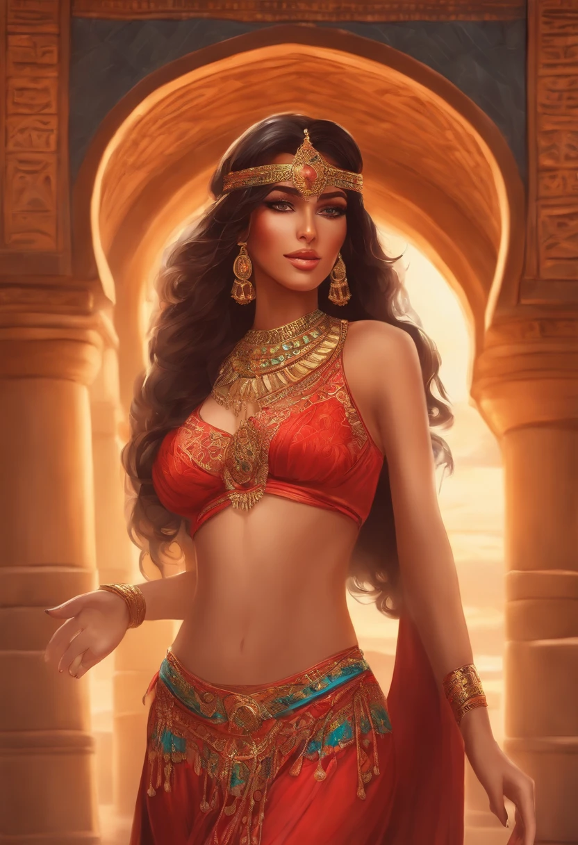 Anime woman wears belly dance outfit in egypt