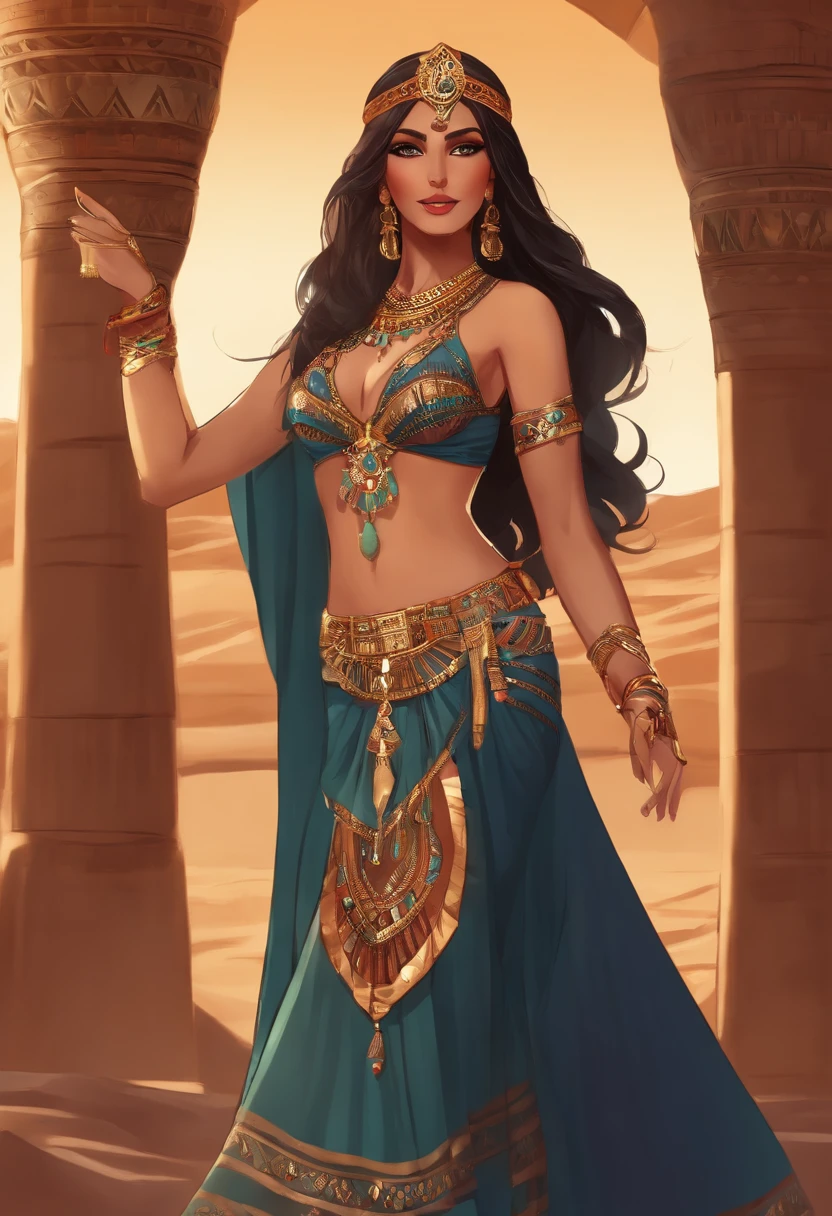 Anime woman wears belly dance outfit in egypt