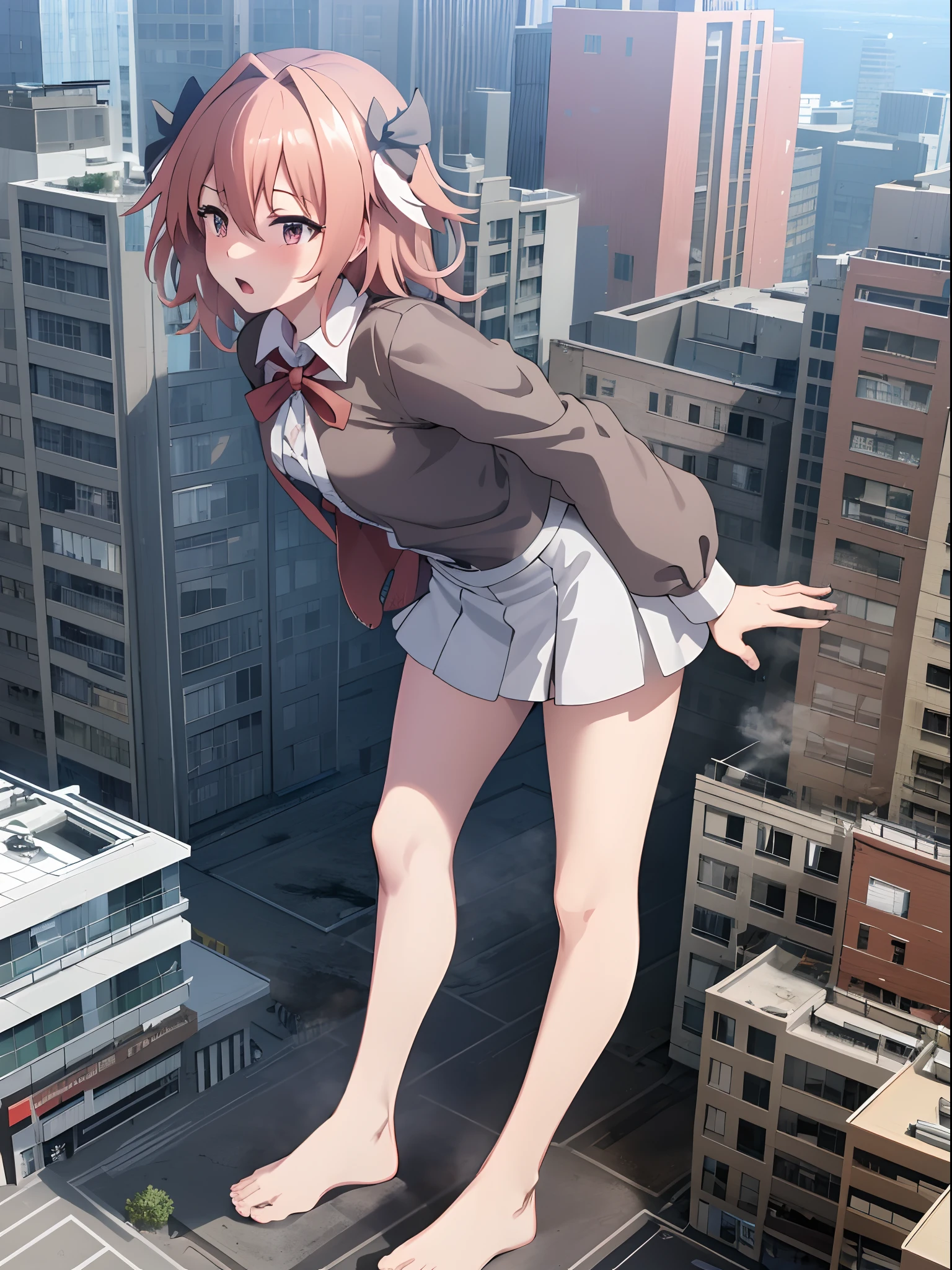 The city of GTS, Traces of destruction, Urban development, Smoke, High-quality clouds, tmasterpiece (One guy Astolfo) Height above sea level 1 kilometer, bare feet.