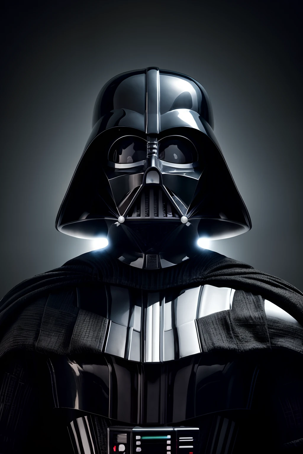 Crie uma imagem extraordinariamente detalhada e fantasticamente realista retratando uma mulher negra como Darth Vader (((sem capacete))). O foco deve estar no rosto dela, showing his beautiful features and a subtle, Sorriso Confiante. The costume should reflect Darth Vader's iconic costume. Place the character against a black background to emphasize their presence. Use the studio's chiaroscuro lighting to add depth and atmosphere to the image. Render this composition in an impressive 8K resolution, ensuring exceptional clarity and precision in portraying the strength and grace of black women.