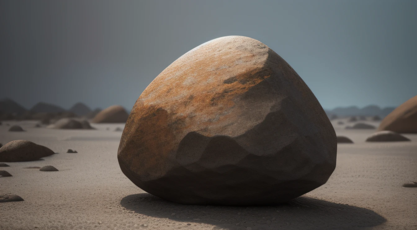 Por favor, crie uma imagem de uma pedra com texturas detalhadas e alta qualidade. A pedra deve ter uma forma irregular e cores naturais, como tons de cinza, marrom e bege sem sombras. Image should be in high resolution, preferably with a dimension of at least 2000x2000 pixels.