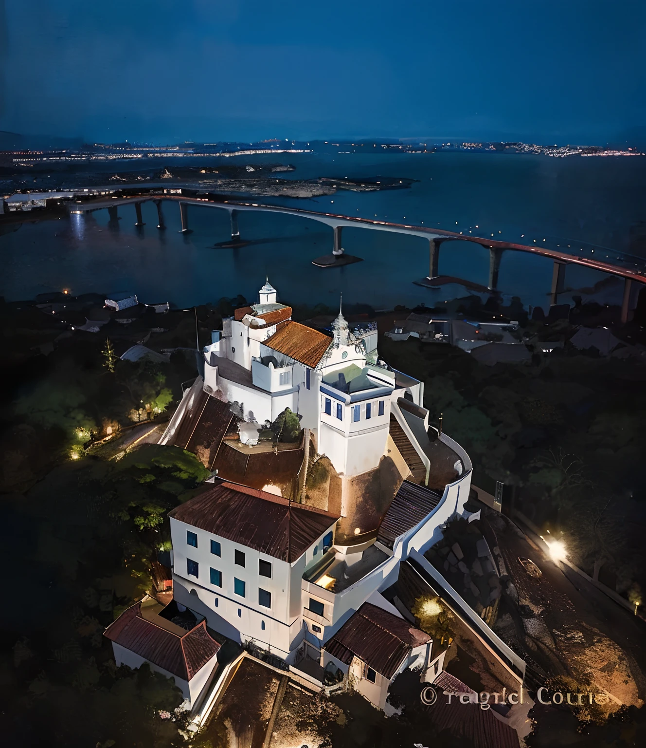 Recrie a imagem em aquarela, Arafed view of a large white building with red roof, Directed by: Manuel Franquelo, Directed by: Felipe Seade, Directed by: Matteo Pérez, Directed by: Nandor Soldier, fotografia de drones, Directed by: Xavier Blum Pinto, Directed by: Felix Arauz, Directed by: Jacob Steinhardt, salvador, Directed by: Tom Wänerstrand, Directed by: Leo Valledor, pintura em aquarela, oil painting on canvas