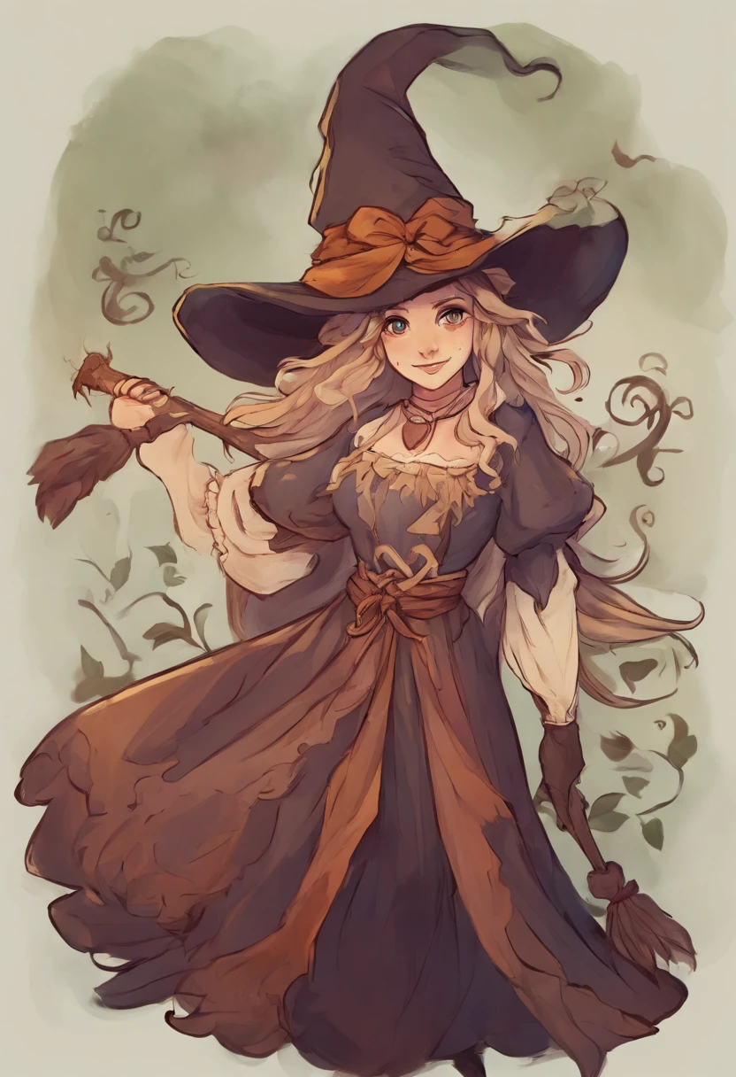 Make an illustration of a witch, era colinial, idade das trevas, simbolos lunares, anoitecer, HD, realista