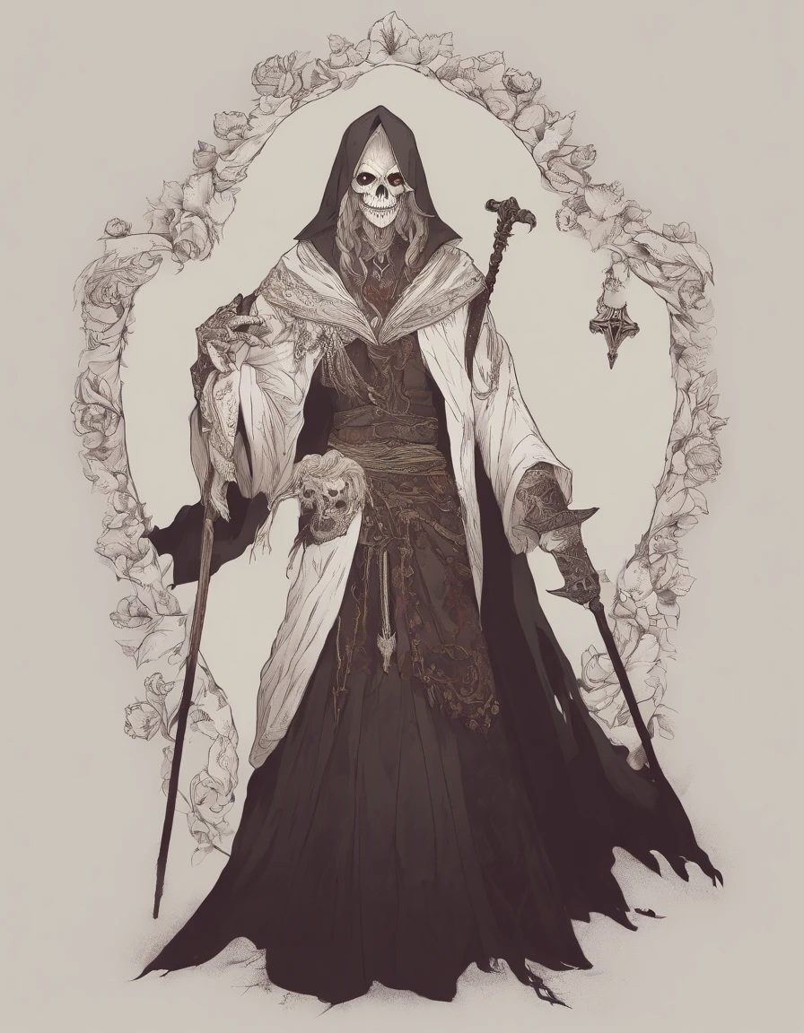 ((tmasterpiece))，(Best quality at best)，(A half body)，Facing the lens，(ultra intricately detailed)，(Highest definition)，(8K)，(Clean lines)，(Perfect facial features，Perfect flesh)，(Peerless beauty)，(super gigantic breasts)，lich，A Necromancer，the witcher，whaite hair，Pitch-black eyes，The scholar，The robes of the deceased，face expressionless，Pale skin，medieval times，the witcher，The undead，disarray，unholy，In the grave，frotting，Dark style