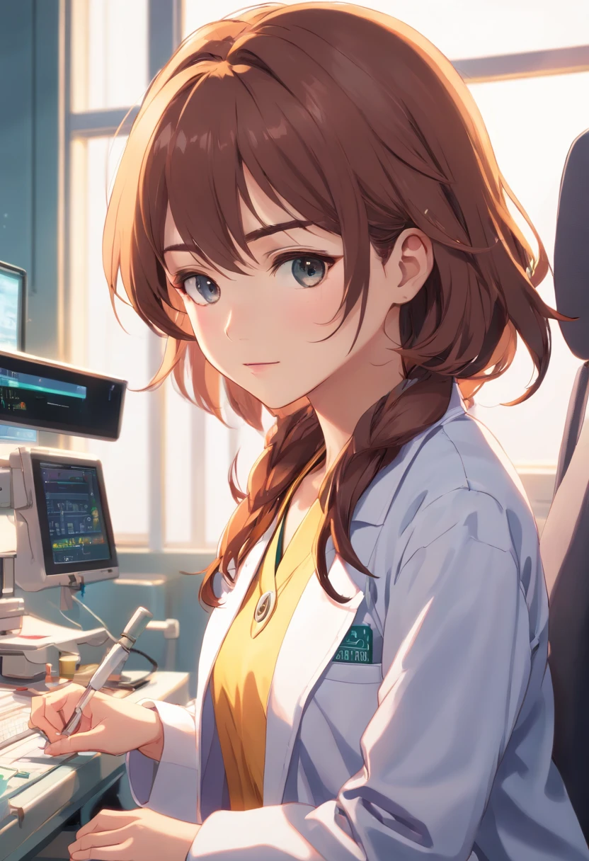 (8K、top-quality、​masterpiece:1.2)、(reallistic、Photorealsitic:1.37)、The ultra-detailliert、superrealism、tre anatomically correct、Female doctor working with female robot、Mechanical fuselage、hospitals、Operating table、surgery、Female doctor in white coat、Bloods、heart mark、viscera