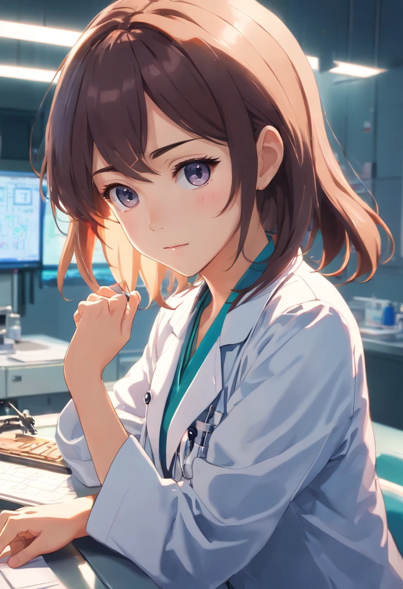 (8K、top-quality、masterpiece:1.2)、(reallistic、Photorealsitic:1.37)、The ultra-detailliert、superrealism、tre anatomically correct、Female doctor working with female robot、Mechanical fuselage、hospitals、Operating table、surgery、Female doctor in white coat、Bloods、heart mark、viscera