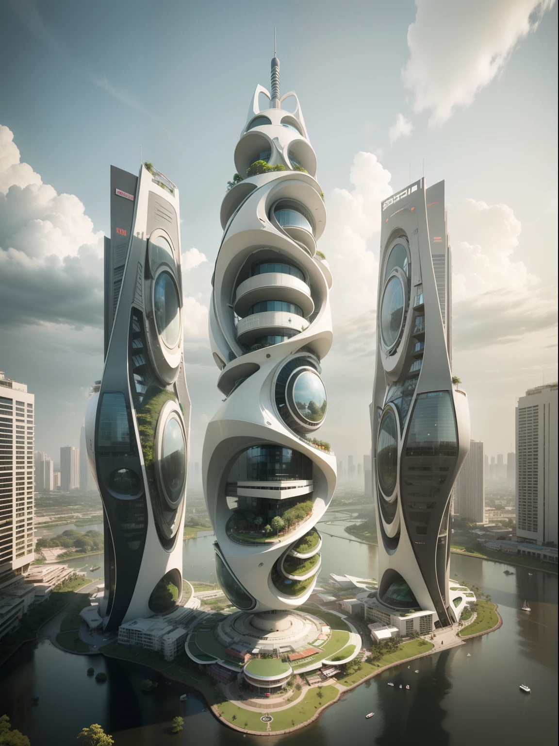 Indonesia City,Focus on a technological building,