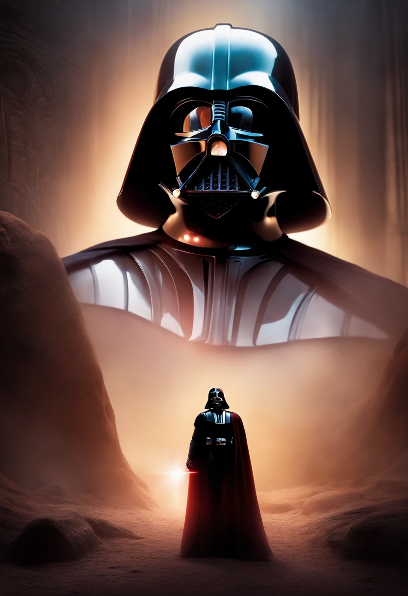 Darth Vader lutando com Palpatinne numa sala grande, com outros Cavaleiros Jedi imagem realista estilo fotografica, em 4k