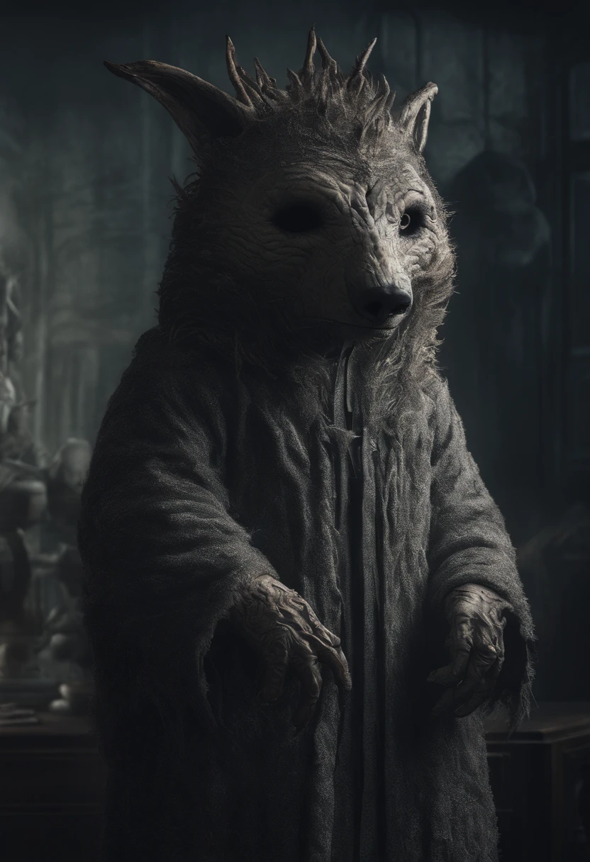 full height portrait, a (fluffy:1.7) monster [ otter : polar bear ], (big ears: 1.4), ([large clothes : organic forms]:1.4), (low contract:1.1), realism, professional photo, detailed, studio shot, (simple background:1.35), (neo-futurism:1.25) (masterpiece:1.2) , (fashion catwalk), best quality, intricate details, photorealistic, ((octane render)), cinematic light, unreal engine, 8k, (back light:1.5), vibrant colours, Playful patterns