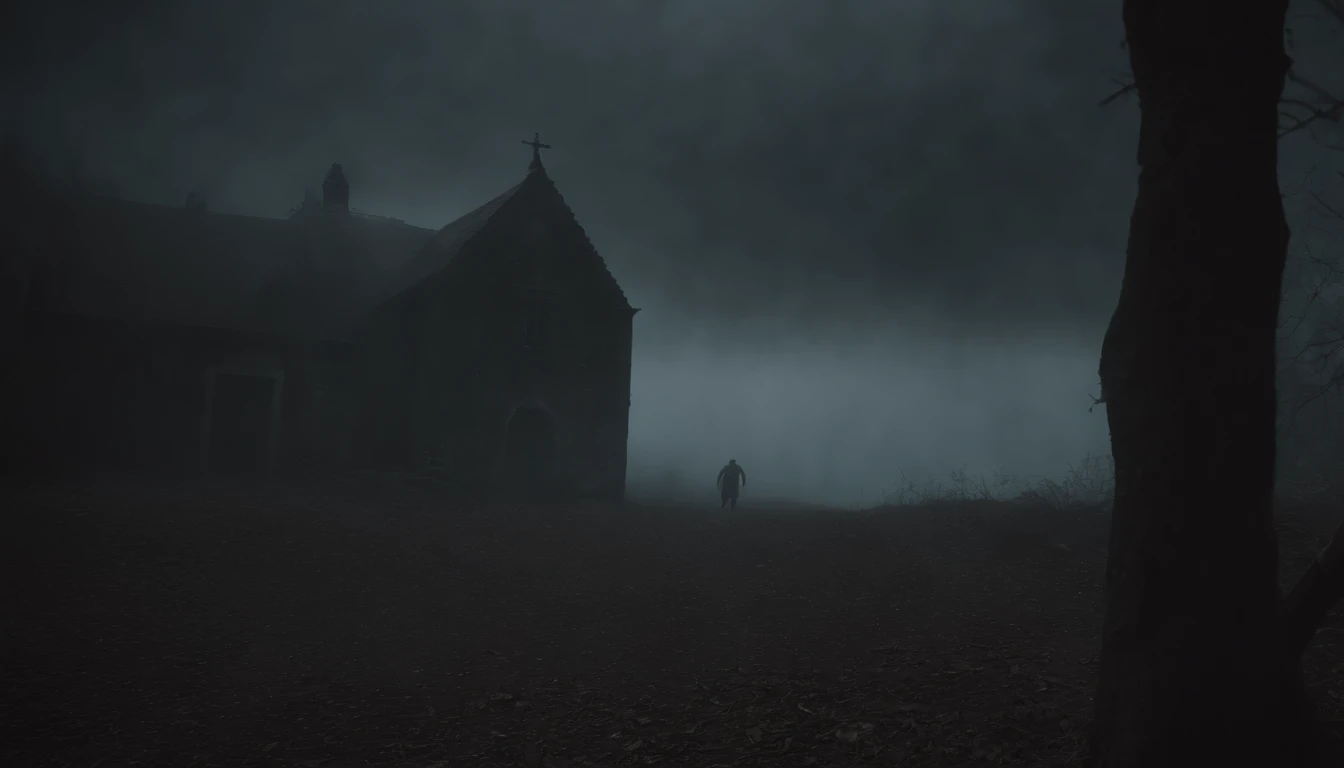 Very high resolution image, super detalhado, Representando um (((cinema misterioso e apavorante visto por dentro))), com efeito de terror, (((mostrar um ambiente de terror e medo))), show the effects of the change in soft lighting and feelings of sadness and fear in the air (((a imagem precisa passar medo, Terror and mystery)))
