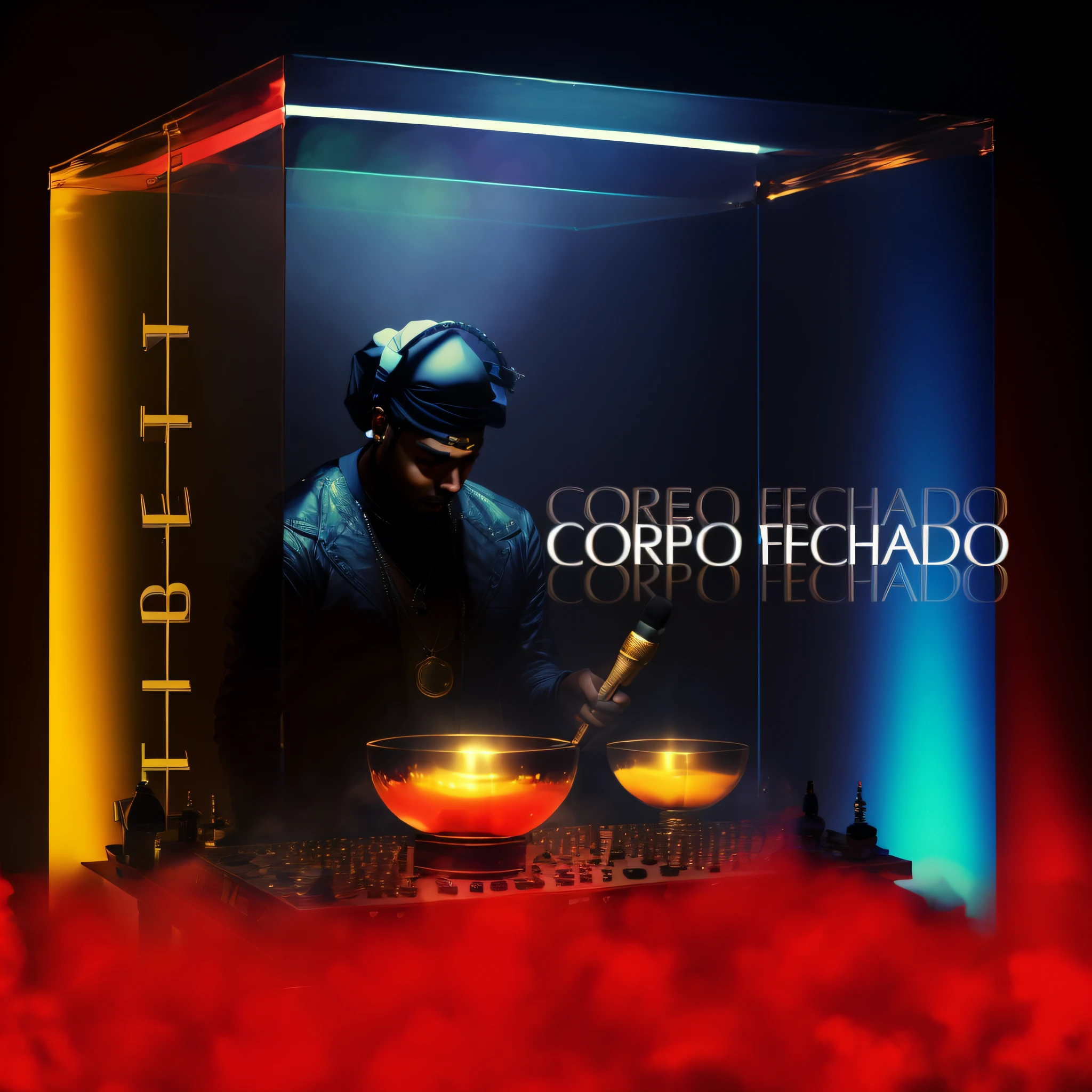 Man holds golden microphone in front of a crowd, arte para rapper, arte para cd