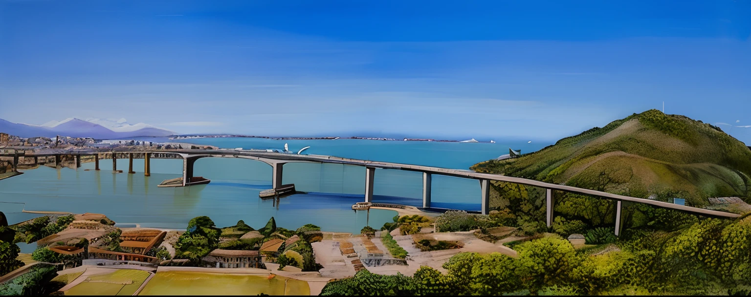 recrie essa arte, Bridge over a large body of water with a boat on the water, Directed by: Felipe Seade, Directed by: Manuel Franquelo, ponte alta com a cidade no topo, Malika Favre, Directed by: Herbert MacNair, Directed by: CeFerí Olivé, Directed by: Caesar Andrade Faini, by Rodolfo Amoedo, Directed by: Xavier Blum Pinto, Directed by: Luis Miranda, pintura em aquarela, oil painting on canvas