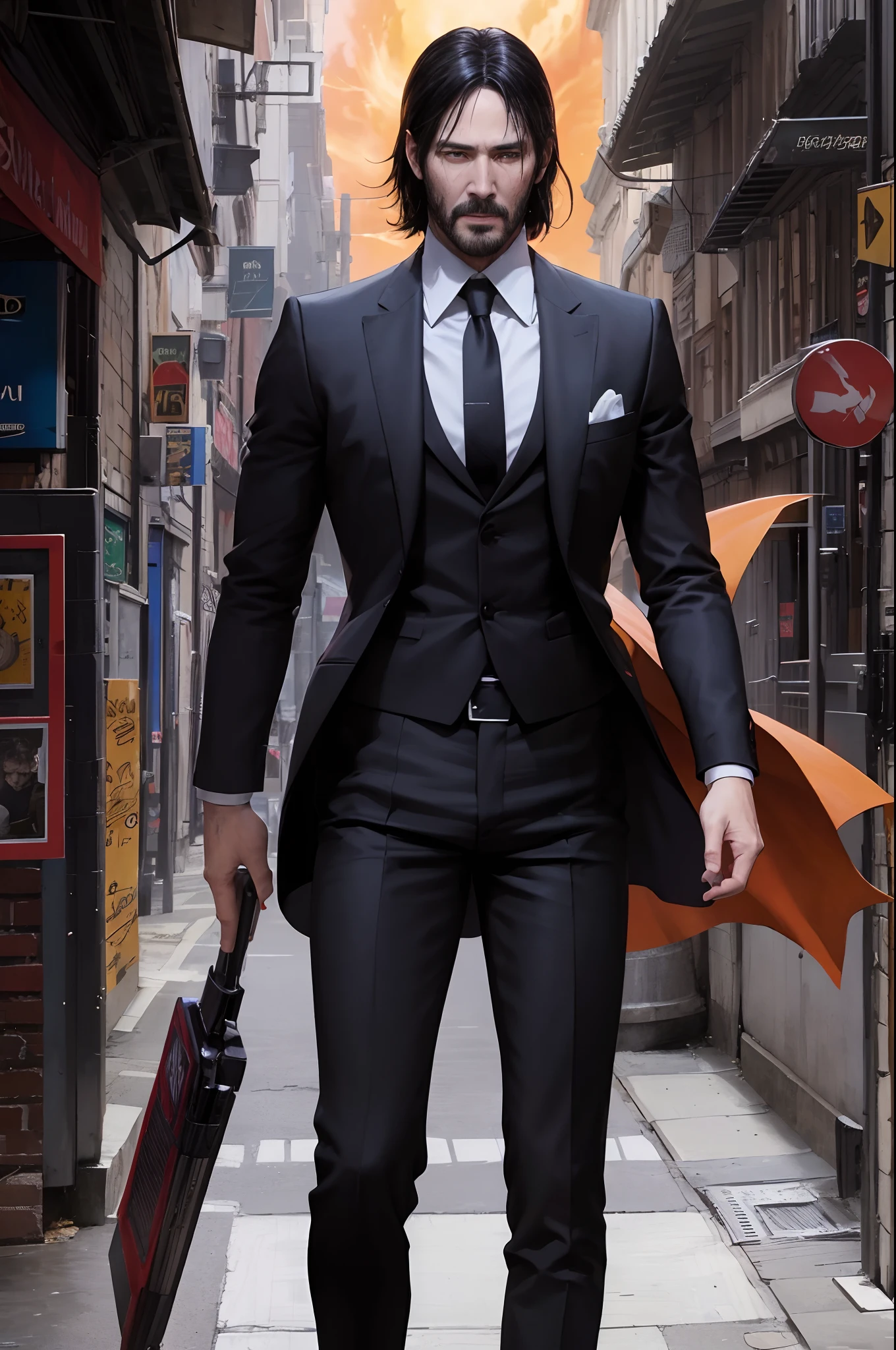 John Wick, com os punhos cerrados de raiva, triggers a powerful transformation and becomes a Super Saiyan. --auto