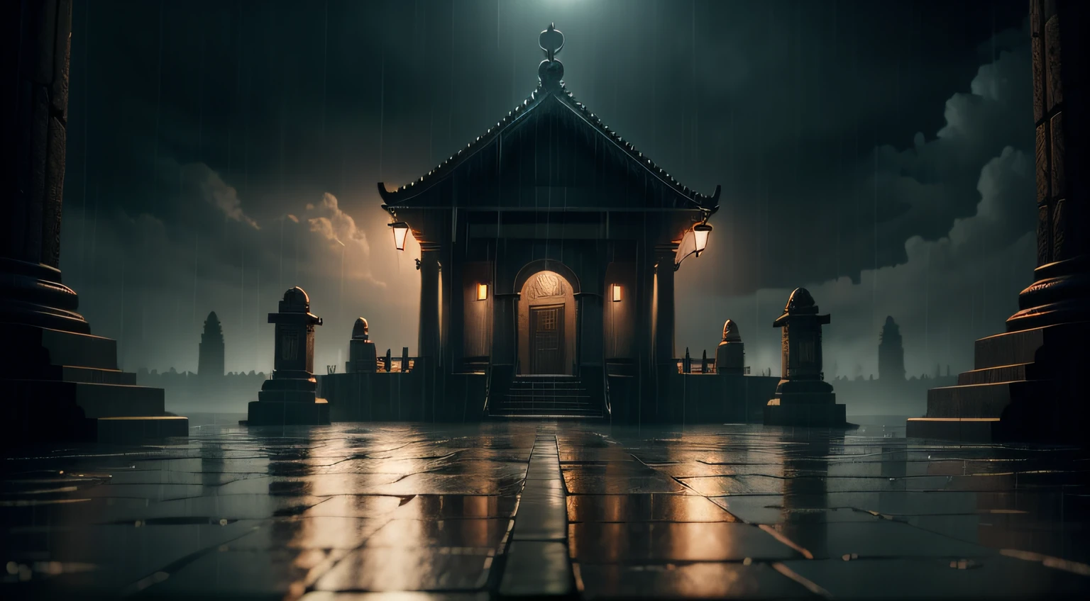 Temple of Solomon Rainy weather Dark night, cinemactic, 4k