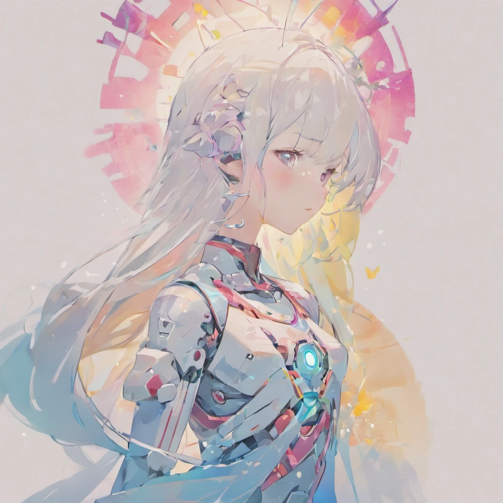 (White background:1.4),(Silhouette of beautiful AI robot girl head, Eyes closed, Colorful long hair, Elements of Kyoto)，(japanese illustration:1.3，paper art:1.3, Quilted Paper Art:1.2),( Reasonable design, Clear lines, High Sharpness,Best Quality, Very detailed, masutepiece, Movie Light Effects, 4K )