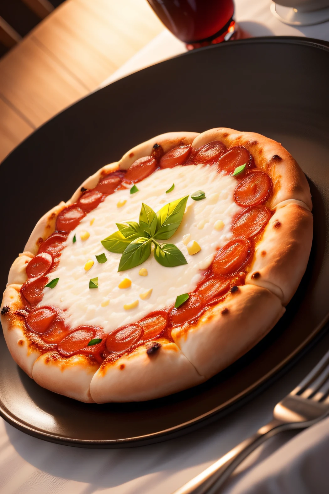 Capture a close-up of a beautifully prepared mouth-watering pizza, exuding a tantalizing fascination, no restaurante 3 Estrelas MICHELIN. This gourmet scene features a clean composition, Dramatic soft lighting and luxurious elegance. The centered composition emphasizes indulgent appeal. A cena noturna, sob a expertise de um food stylist, brings out the irresistible beauty of top-notch culinary creation. Foto realista. (StableDifusionXL1.0 -SeargeSDXL)