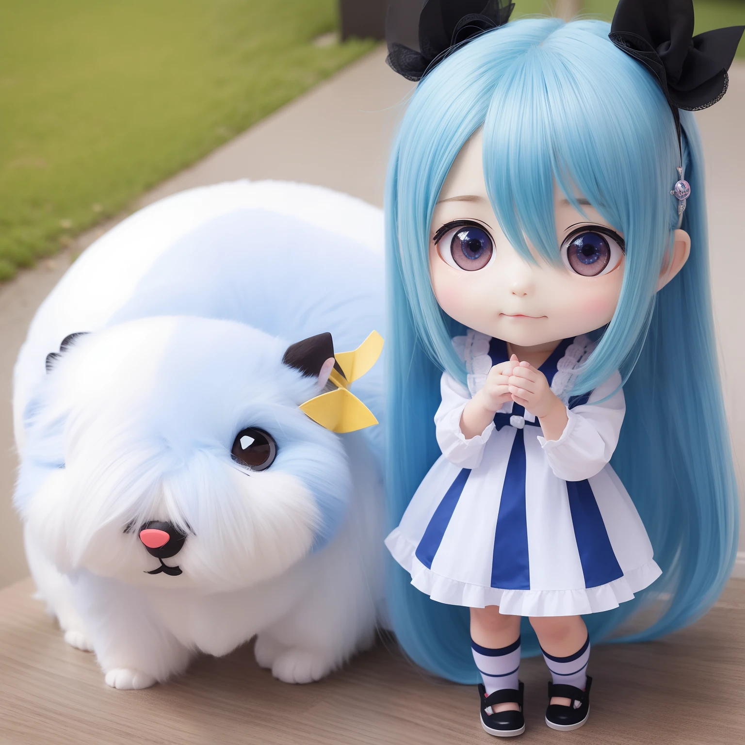 Chibichara　long hair with blue hair((Chibi Chara))、Fluffy、girl with、Chibi Chara、full body Esbian、masutepiece、top-quality、