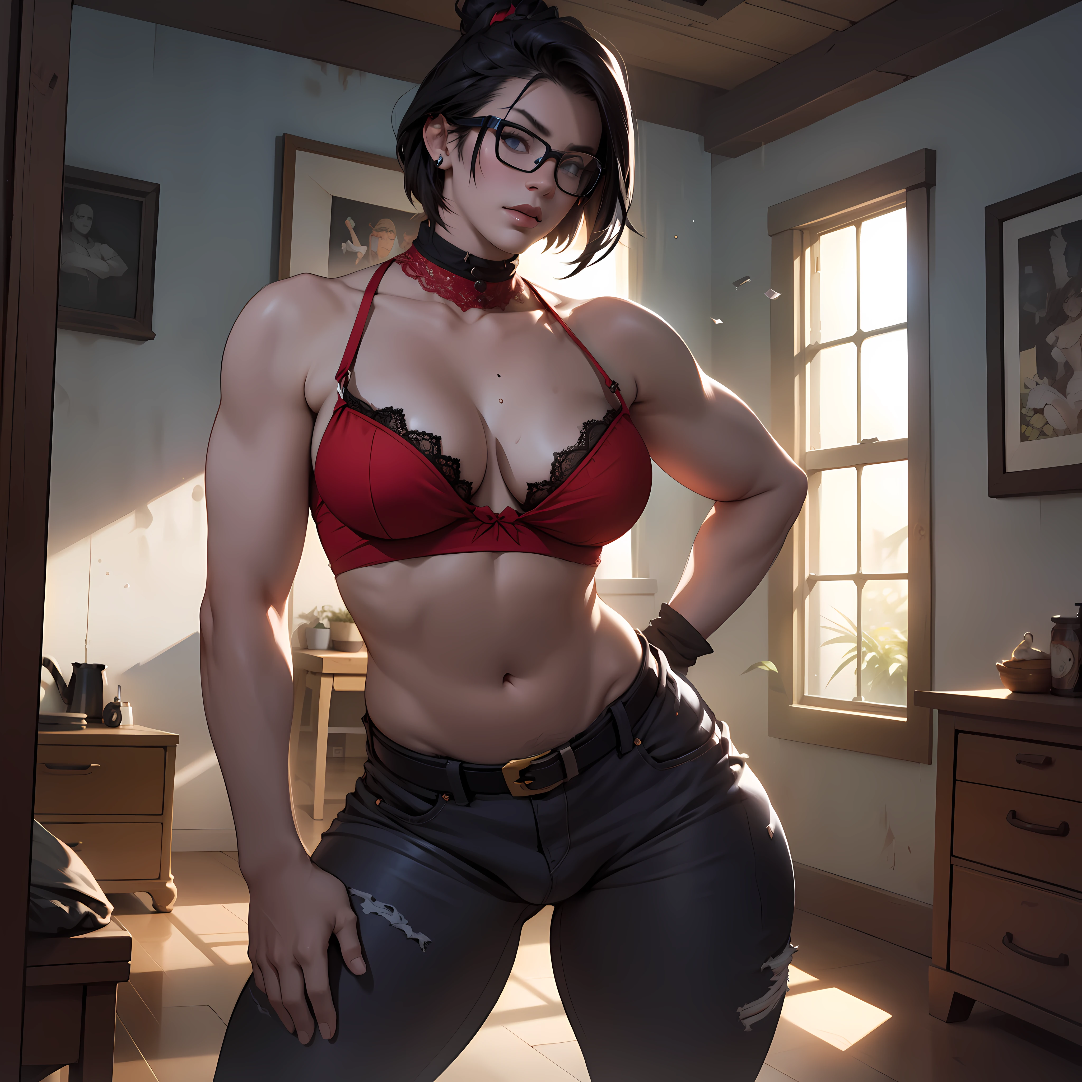 solo,(:1.3),coxa grossa,parte superior das pernas,Long buttock,amassado na pele,cabelo curto e detalhado,cabelos loiros cacheados,Erguido ,office room,sorriso,Love glasses ,Inclinando-se para dentro ,dungeon,Vaginal exposure ,alegria,(Lingerie de renda seios grandes:1.2),Lips cut,prumo,midriff exposto,protruding areolas,seios gigantescos de decote,4k,realistic humid skin,Axilas,Quadris curvos grandes,Tongue too big out,Figura carnuda,com pernas perfeitas,Hypertrophic,protruding areolas,Hypertrophic,Agachado,uma pele escura e bronzeada,pele bronzeada,Detailed Lips,Bundonas,The breasts are larger than the trunk,seios inchados loucos,Antecedentes do Outro Mundo,Deusa Coreiainsta,realistic fantasy rendering,Forced hair,photorealistic anime girl rendering,Vista distante,(retratos de corpo inteiro:1.4),(:1.5),(exaggerated body proportions),(nine-headed body),usando brincos delicados,peito exposto da armadura,plump buttocks,perna fina,coxas grossas,(Wear red clear pantyhose), dedo de camelo,rendering by octane, (Unbeatable masterpiece, ultra realista 8k CG, Dramatics, Traching de raias, HDR:1.2), (melhor qualidade), genial, Atmospurate, extremamente detalhado, intrincado, Hiperdetalhamento, luzes brilhantes, (mirror lighting: 1.4), (face fotorrealista: 1.2), (amassado na pele: 1.3), (1 rapariga: 1.4)
