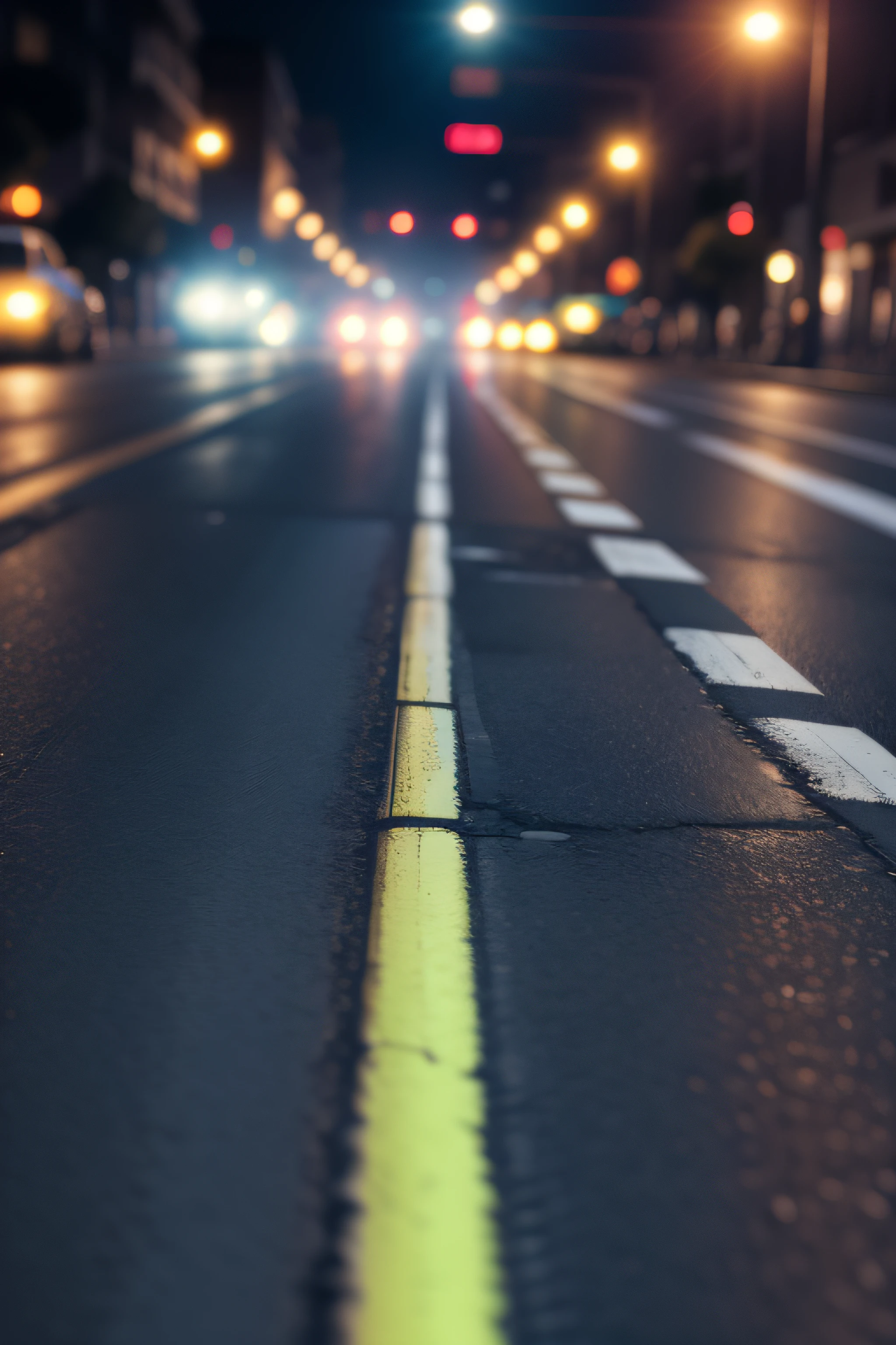 Camera is in the floor street 8k night , looking to the floor
