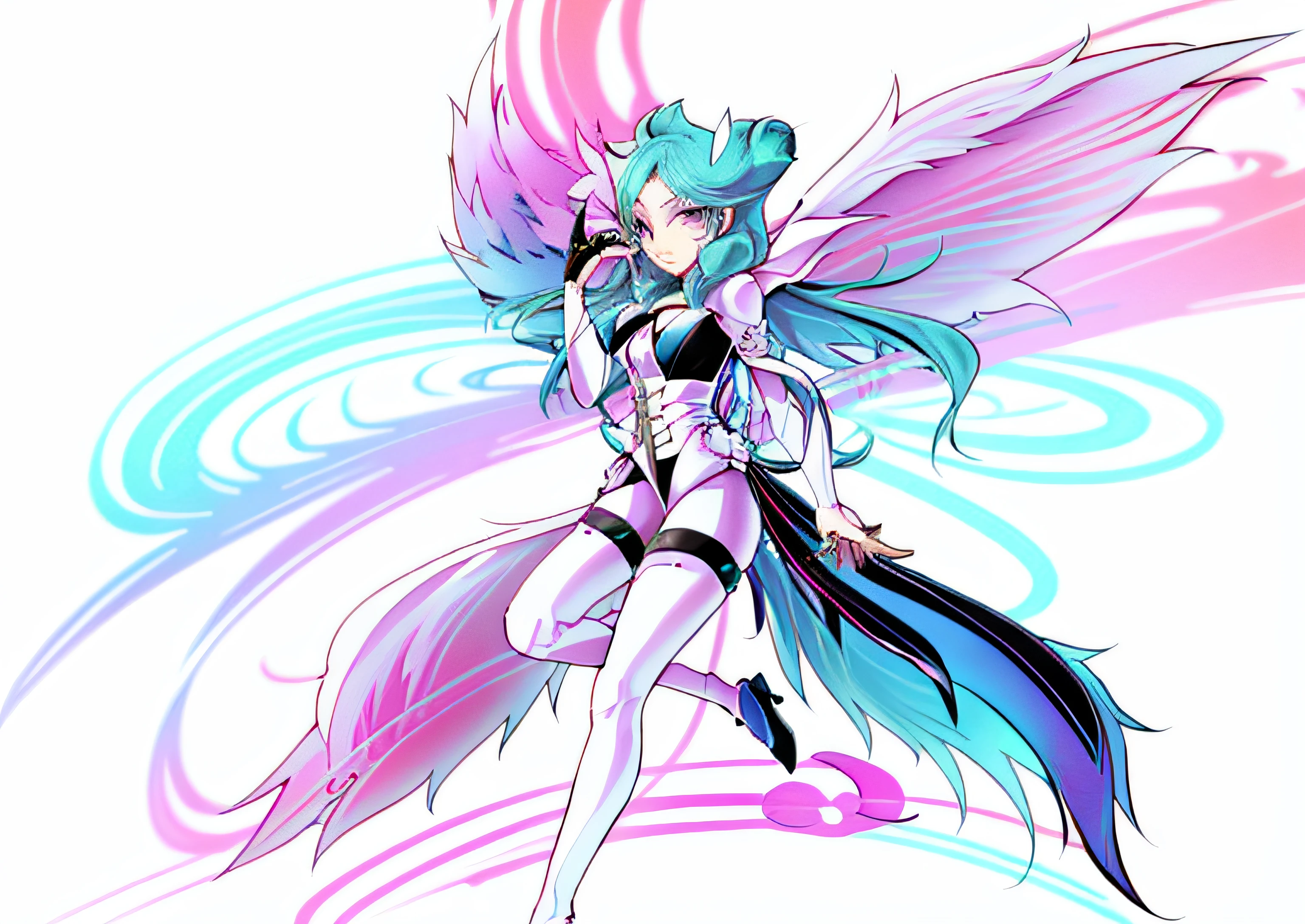 Draw a fairy with wings and a tail, clean anime outlines, Simple lines of art, clean lineart, bold lineart, linear art, Line art!!, intense line art, thick lineart, thick black lineart, ahri from league of legend, perfect lineart, Outline sketch, variable lineart, sharp lineart, full body concept