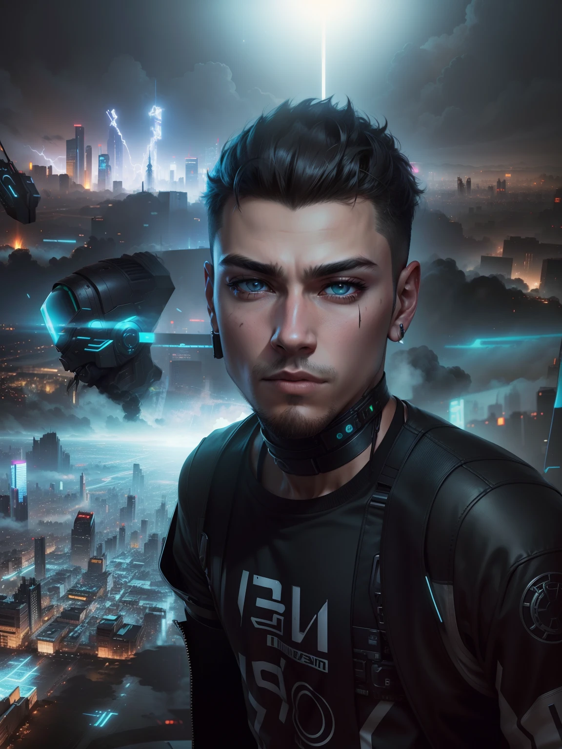 Change background cyberpunk handsome boy, realistic,