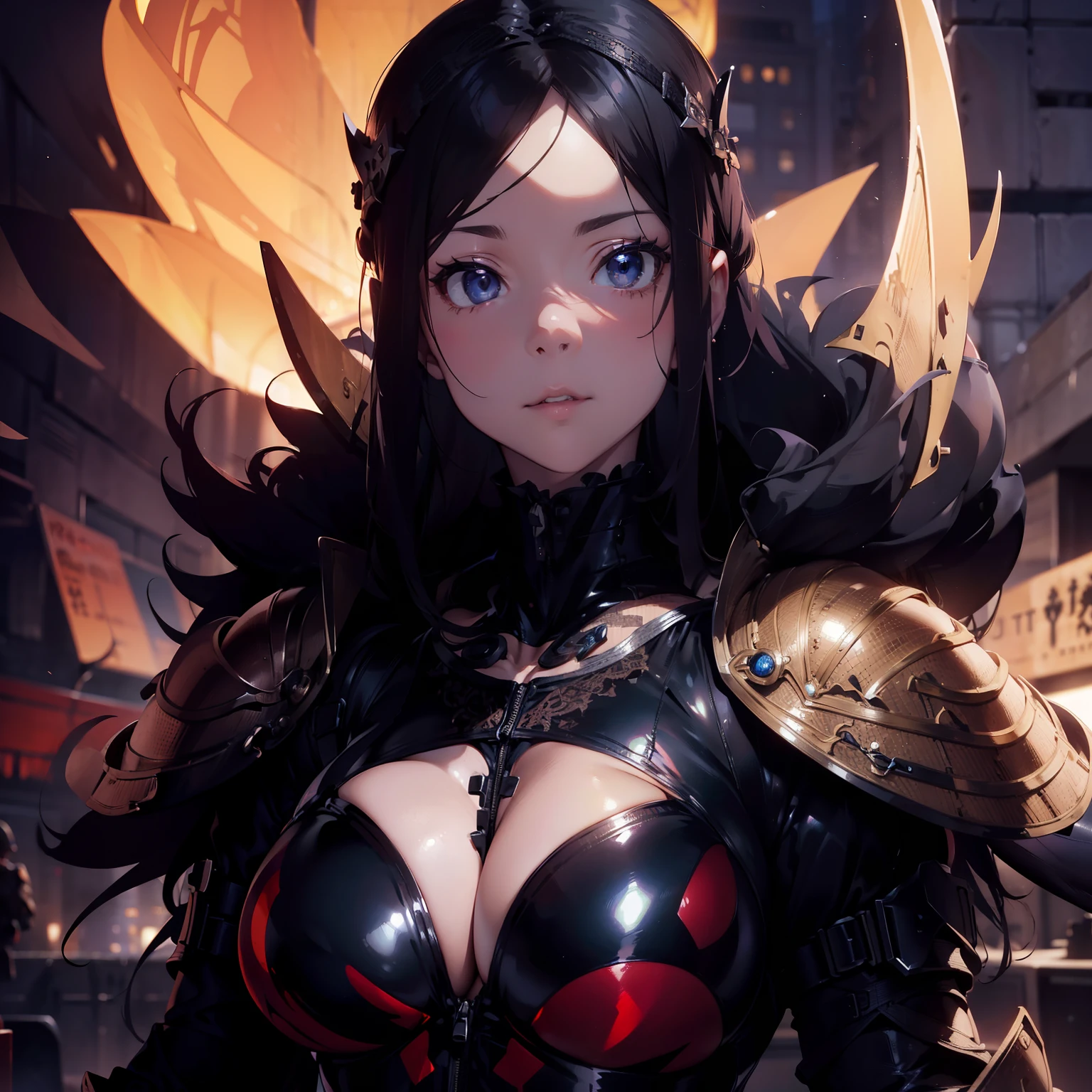 realistic and intricate perfect beauty face, cleavage cutout, big boobs to the waist (((slim beauty shape))), ((in realistic plugsuit outfit armor)), masterpiece, 4k, UHD