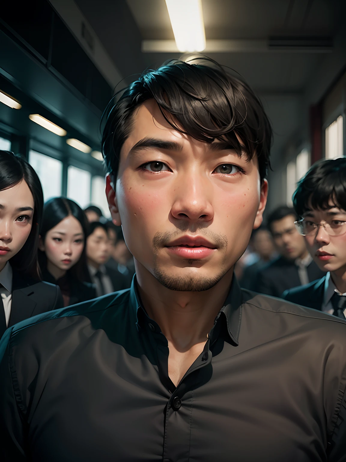 arafed man with a black shirt and tie looking at the camera, thawan duchanee, nivanh chanthara, nuttavut baiphowongse, phong yintion j - jiang geping, (((luke chueh))), dzung phung dinh, yanjun chengt, lim chuan shin