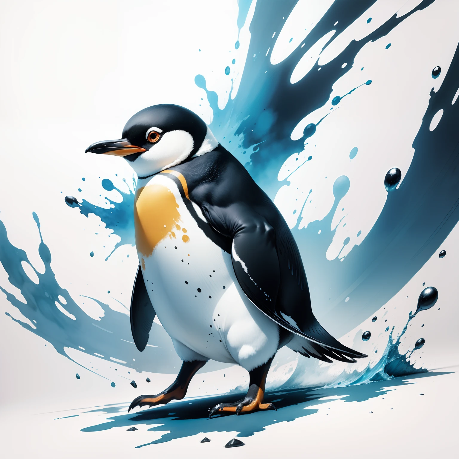 run、penguin、Dynamism、ink and watercolor painting