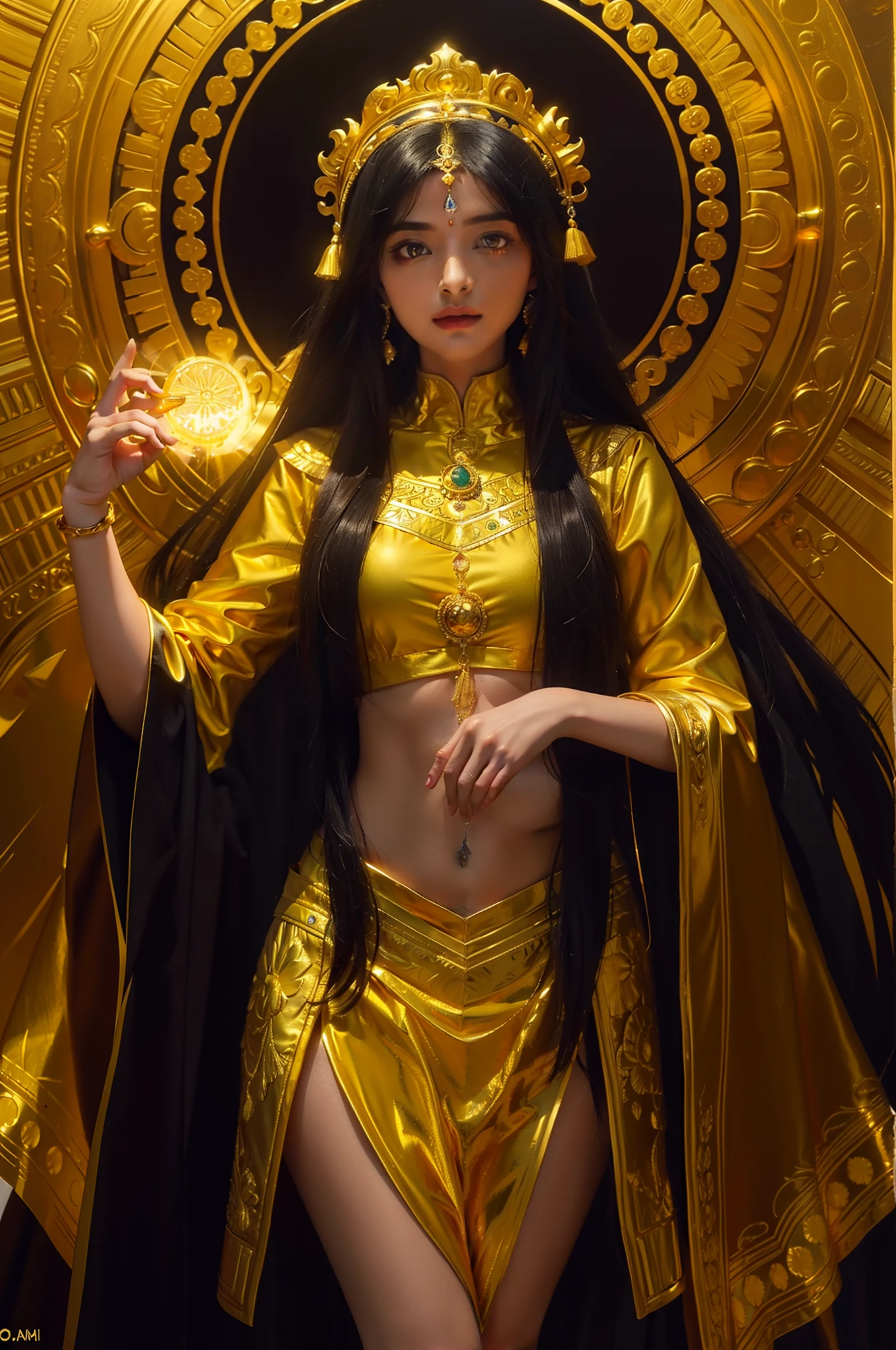 Highest quality,masterpiece,Ultra-high resolution,(Realistic:1.4),Anime Girls,shoulder,charm,Looking into the camera,wuxia ,Gold-colored micro bikini with gold embellishments、（big 、big 房、big Tits）（Cleavage exposure、Exposing the upper arm、Navel exposure、Exposed thighs、）（Golden Garter Stockings）