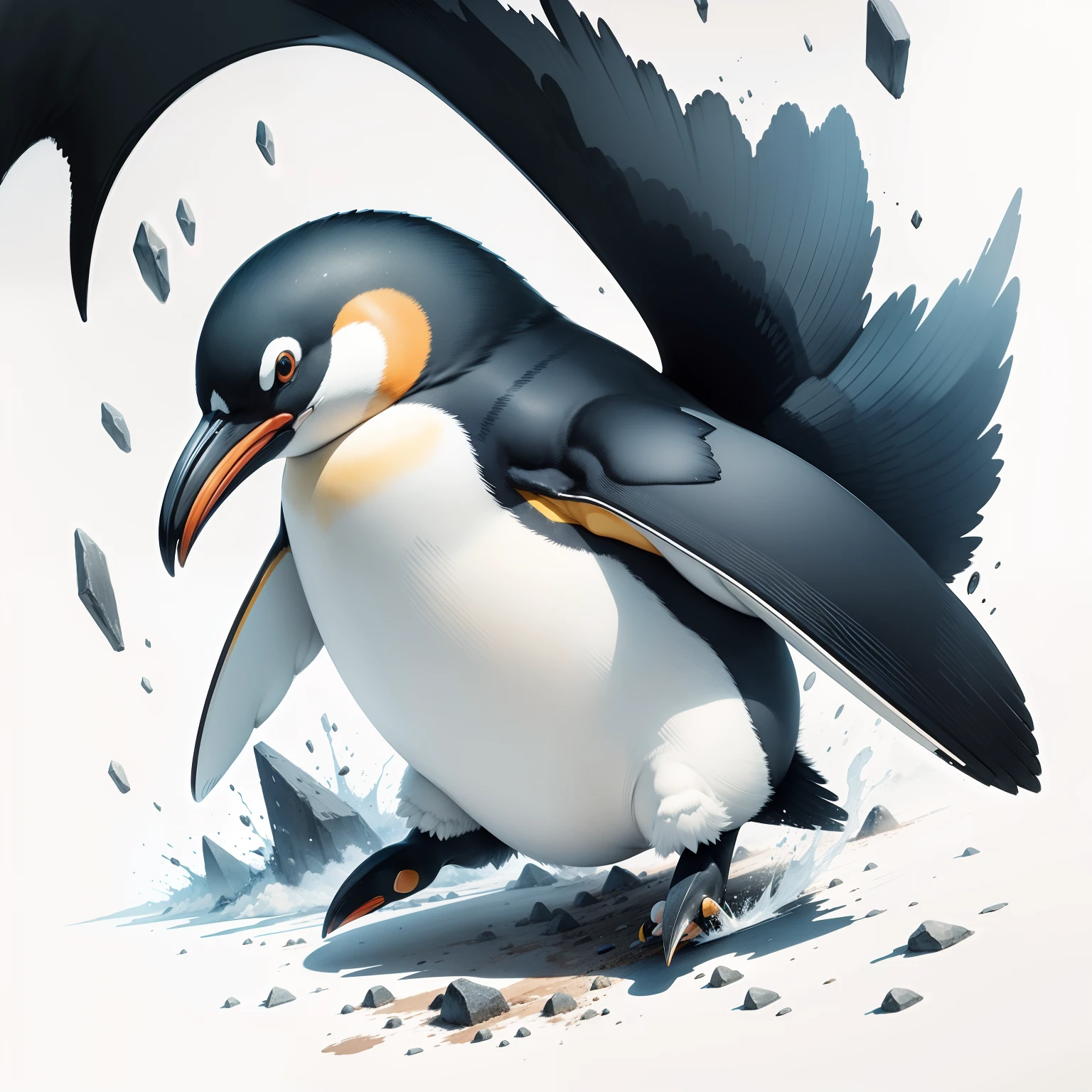 run、penguin、Dynamism、ink and watercolor painting