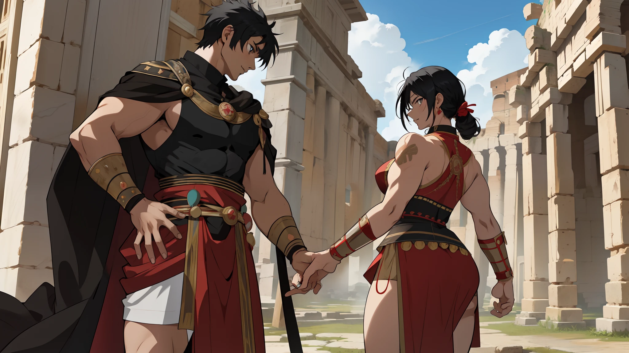 (anime) . ((Roman Empire) remaster) . ((a woman in the Roman Empire) + black hair + chiton) . (muscle: 2.0), 4k