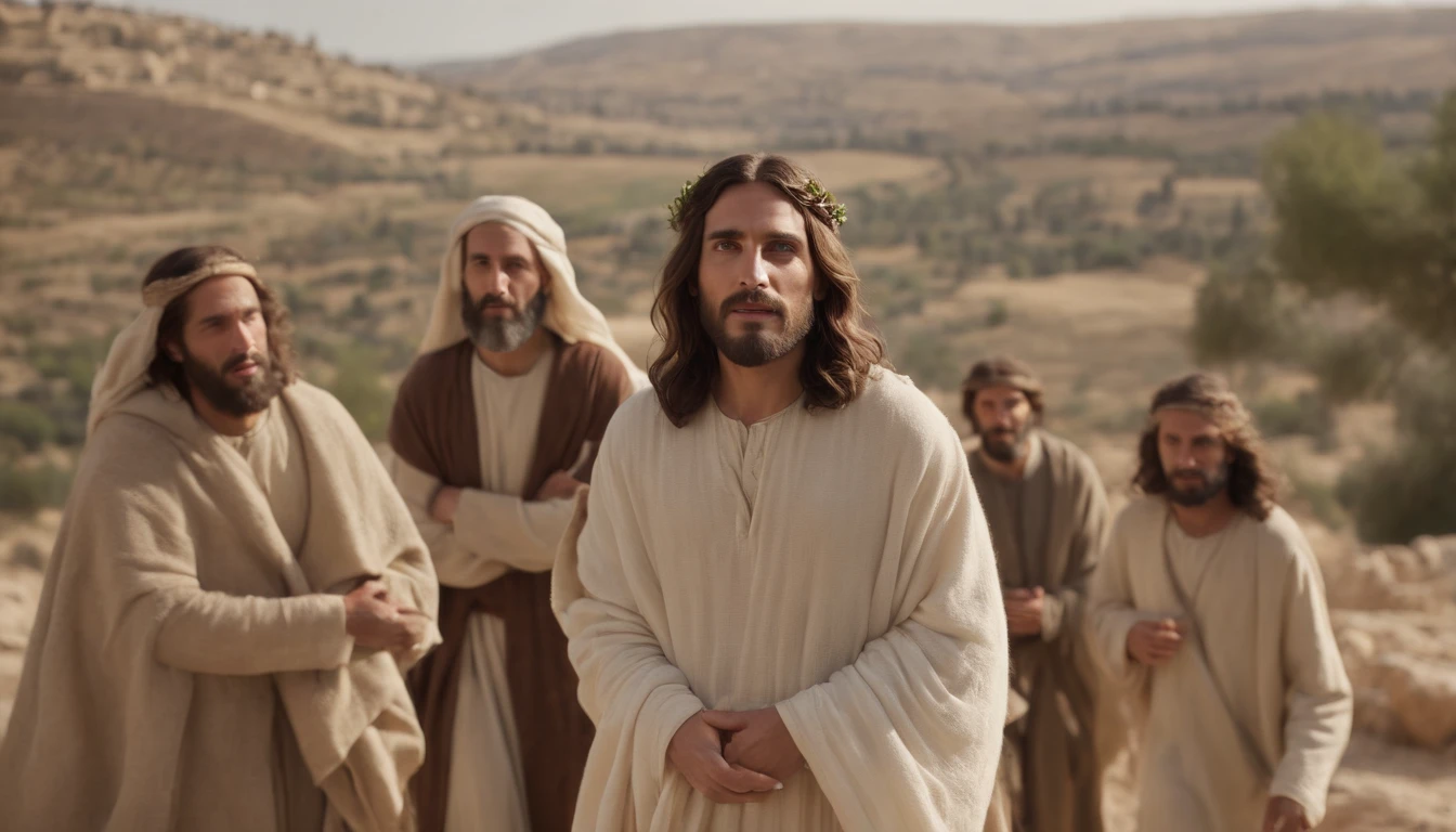 imagem realista, extremely high-resolution, 8k, Jesus and His Brothers in the Wilderness, Near the city of Jerusalem
