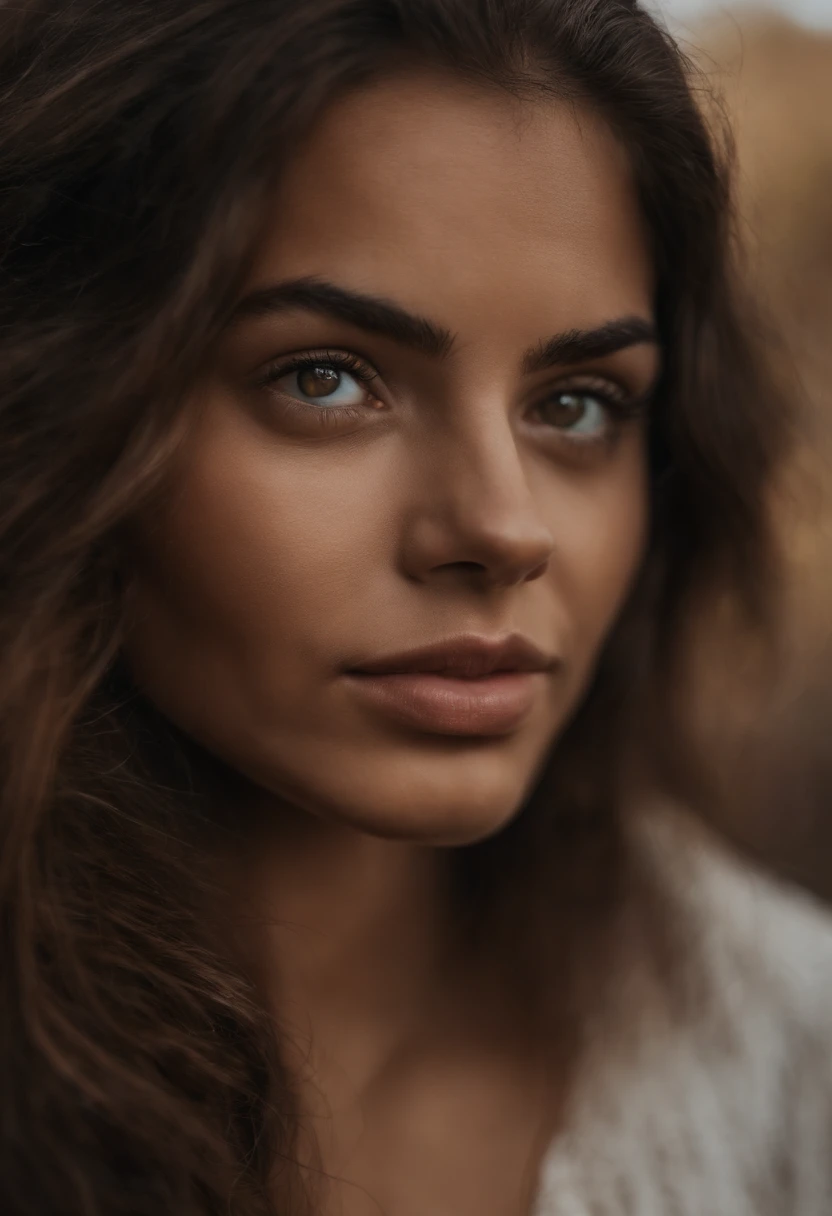 Garota de bonita sorrindo com olhos lindos detalhados cabelo longo castanho escuro pele brilhante