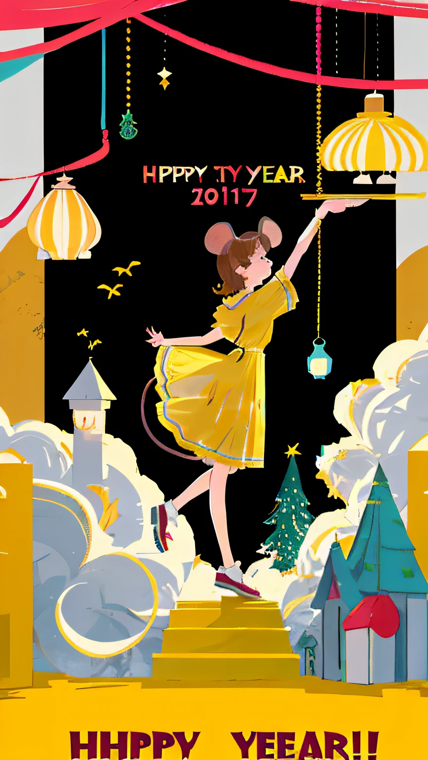 New Year poster,A mouse on a lampstand