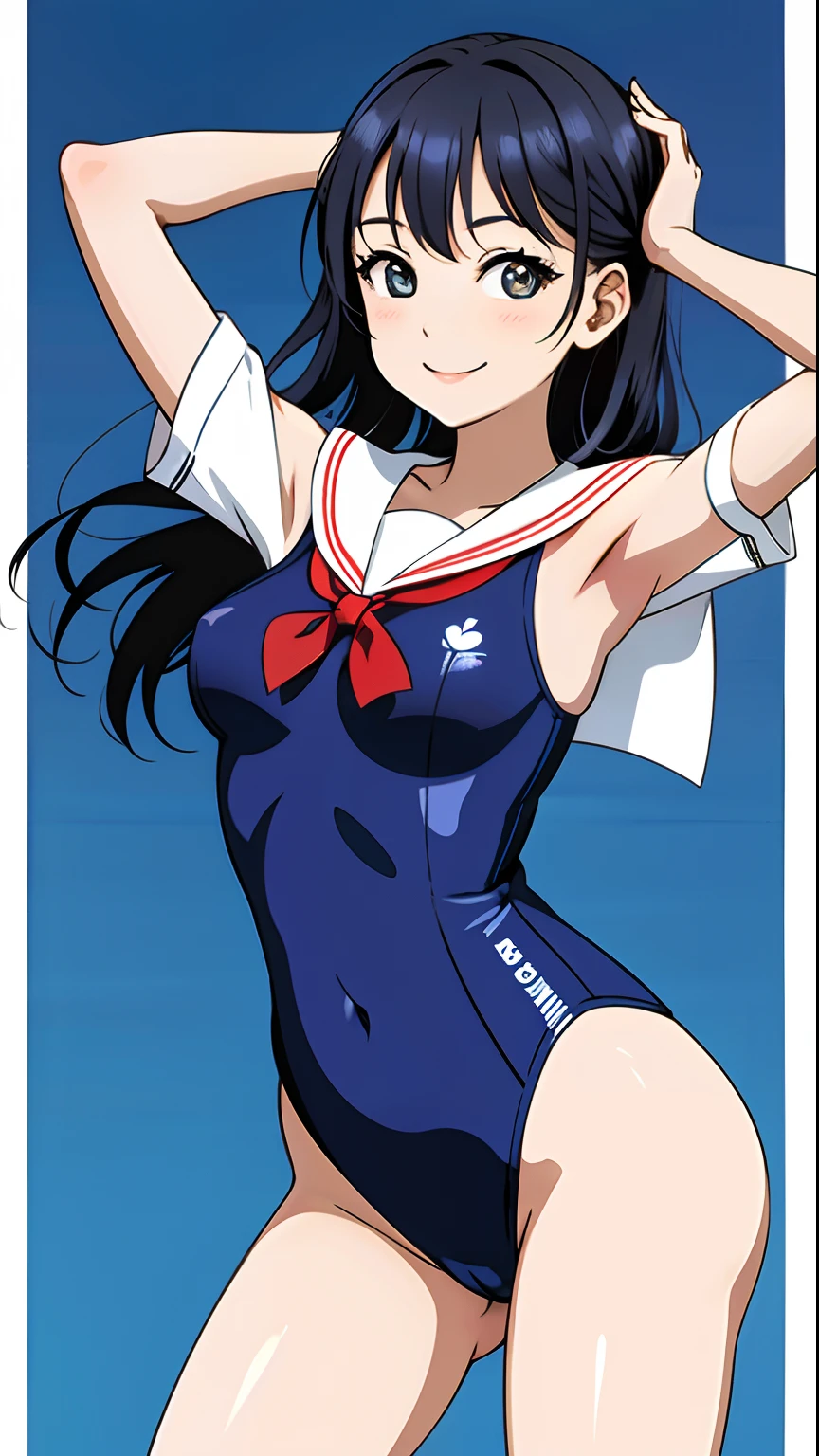 Sailor suit style leotard、huge smile、