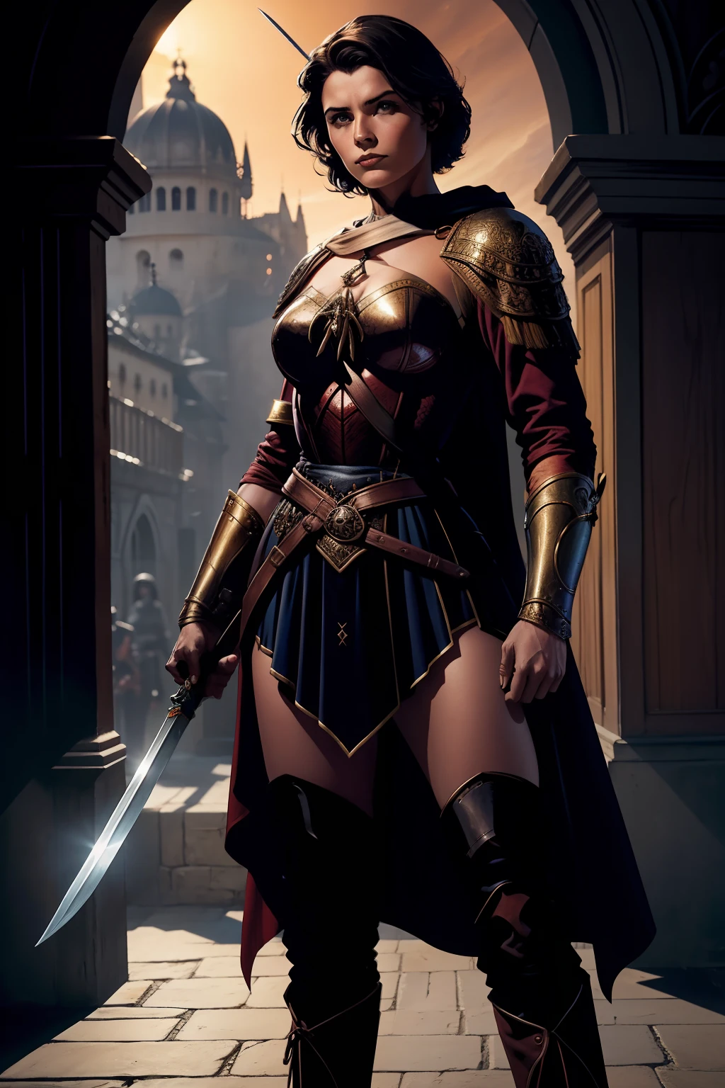 DARK AGNES DE CHASTILLON
Dark Agnes de Chastillon, personagem feminina criada por Robert Ervin Howard, Woman with short hair trimmed to the shoulder,ruiva, olhos azuis penetrantes, beleza selvagem, Woman wearing men's clothes without losing her sensuality with long boots up to the thigh and a dark hooded robe , set in the sixteenth century,holding a sword in one hand going to the battlefield to face his enemies ,com destreza e coragem , little lighting,film composition photography, Very detailed, extremely high-resolution, cor profissional, luz maravilhosa, luz do dia, 300k resolution,
altamente realista, muitos detalhes.