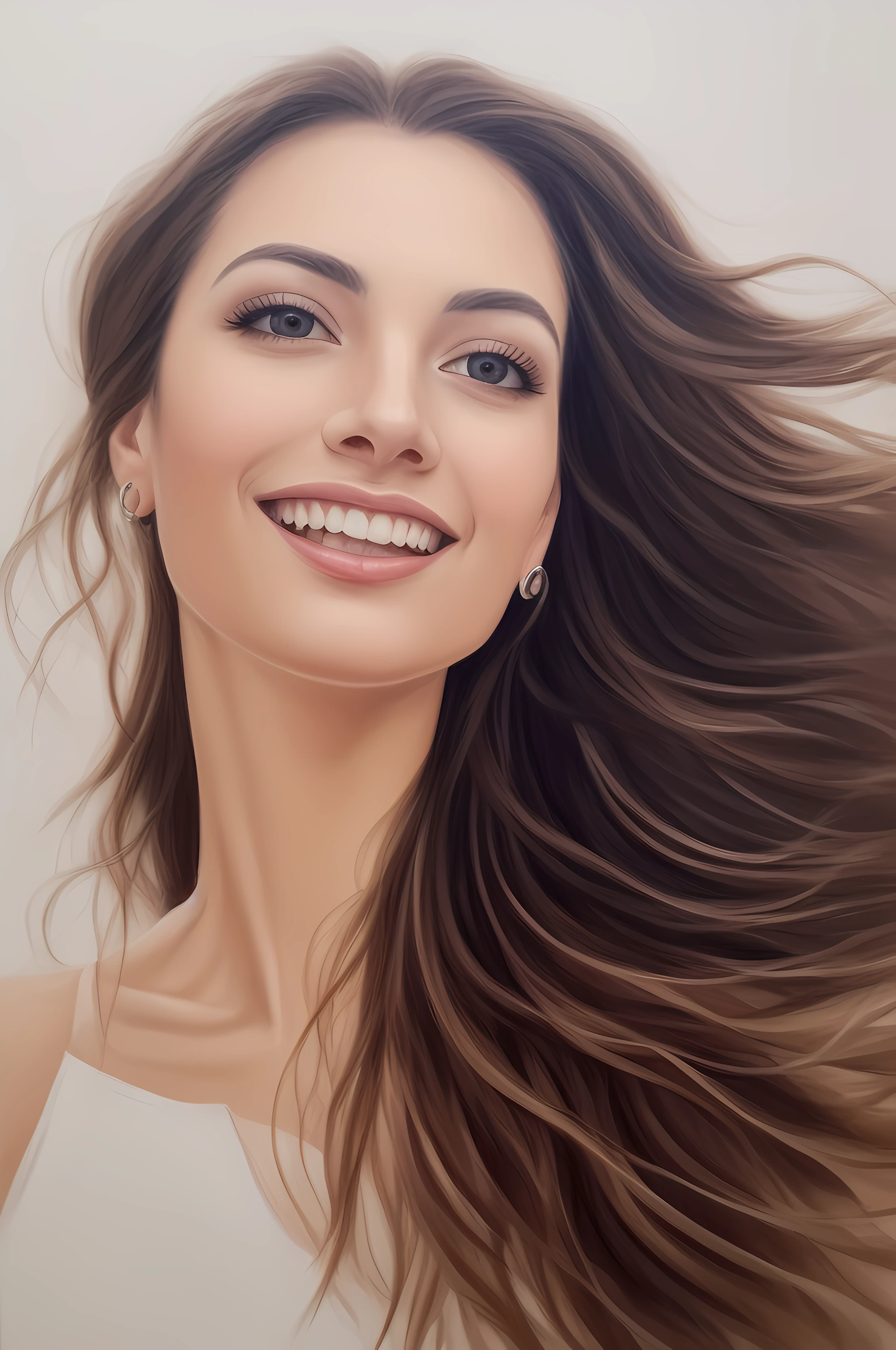 beautiful detailed eyes, long eyelashes, flawless skin, rosy cheeks, captivating smile, flowing dark hair, elegant posture, graceful movements, soft gaze, glowing complexion, vibrant energy, dreamy atmosphere, enchanting beauty, harmonious colors, natural lighting, delicate brushstrokes, vivid details, realistic portrait, artistic composition, fine art, photorealistic rendering