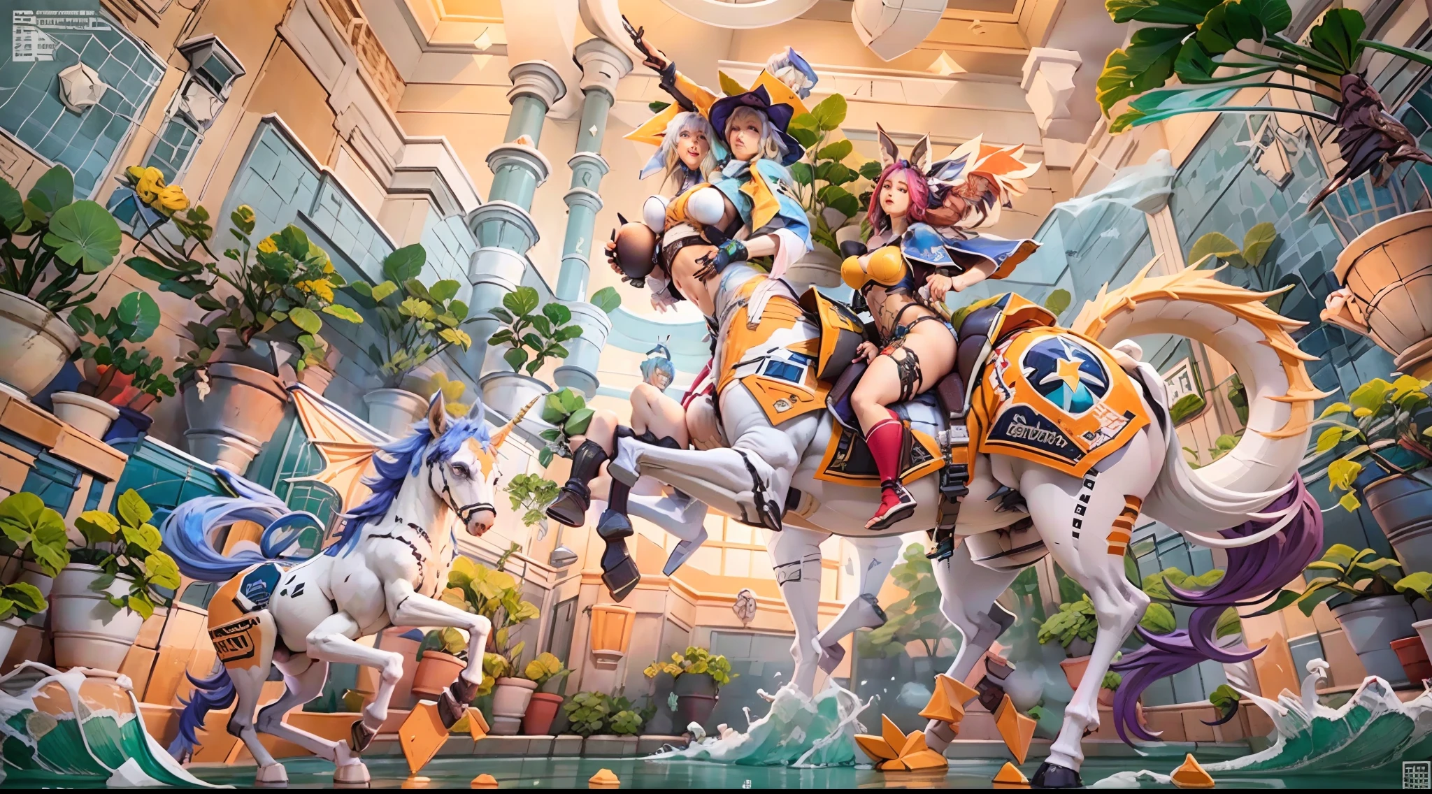 In the beautiful illustration of this super-grand scene,Display ultra-long-range lenses(Over eight unique centaur characters:9.9),They all have their own characteristics,Vivid and interesting。A radiant angel centaur from the celestial realm,To hellish centaurs surrounded by nightmarish flames,Then go to the Wind Fairy centaur dancing in the air,There are also unicorn centaurs surrounded by lightning,and mechanical centaurs shining with metallic light,Then there are the mighty dragon centaurs,Colorful dragon scales cover the whole body,The elegant and agile elf centaur always wears a flower crown,The lines are slender and beautiful,Charming and charming Tiflin centaurs。Each character has their own unique charms and abilities。Illustration uses advanced artistic techniques and tools,(Divide the scene into sections by geometric arrangement:9.9),Each section corresponds to a centaur character,This allows for more efficient use of space。Pass the advanced brush tool halfway、Color Palette、Material packages and model packages,For every centaur, Beautiful props are designed to increase racial characteristics、Clothing and physical characteristics,Enhance the character's personality and visual appeal。The scenery in the illustration is stunning,The sky is changing、rainbowing、extreme light、Stars and Moon。Incorporate iconic landmarks like Mount Everest,and fireworks、Tranquil lake、Natural and urban elements of waves and neon lights,creating a magical atmosphere。Centaurs showcase their unique abilities and equipment in a variety of environments,This is true even in extreme alien landscapes。(Use tools halfway、Material pack、Texture tools、The color palette makes the depiction details vivid and realistic:9.9),From complex hairstyles and different ethnic characteristics、Body、Appearance characteristics、Clothing to real textures,This greatly enhances the realism of the characters and surroundings。The fusion of multiple artistic styles adds movement from all angles to the movement of centau
