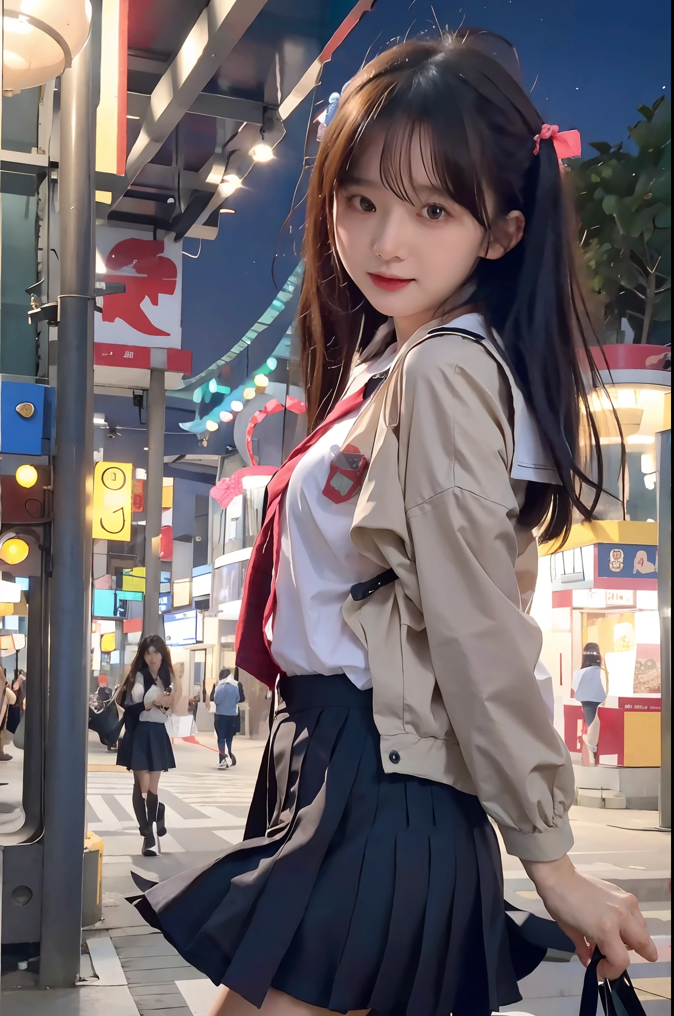 18yr old，female student，校服，The upper part of the body