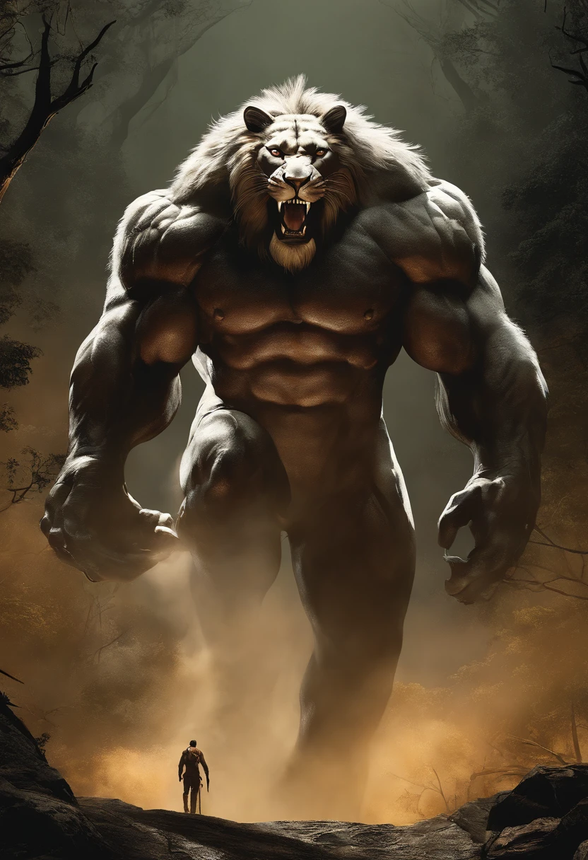 Lucas Bracey, Man hunting in the middle of the forest a ferocious lion , 8k, Foto RAW, (pele altamente detalhada: 1.2), (exposta: 1.1), (Costas expostas: 1.5), , (Vista de cima para baixo:1.5), ((::Jae Lee e Joe Madureira estilo ::2.0 comix illustration style,Estilo Tatoon ,, (fundo bonito e claro:1.2),, fantastic paintings , ::Jason Fabok e estilo Yoji Shinkawa ::2.0 comix illustration style,Estilo Tatoon , Comic book style , (fundo bonito e claro:1.2),, fantastic paintings ,estilo grafite; master part, melhor qualidade, alta qualidade, extremamente detalhado CG unidade 8k papel de parede, scenecy, fotografia premiada, HDR, extremamente detalhado, trending on ArtStation, trending in cgsociety, intrincado, High detail, Arte por Midjourney Style::JKenneth Rocafort ESTILO ::2.9 (master part:1.2, melhor qualidade), (belos olhos finamente detalhados: 1.2),