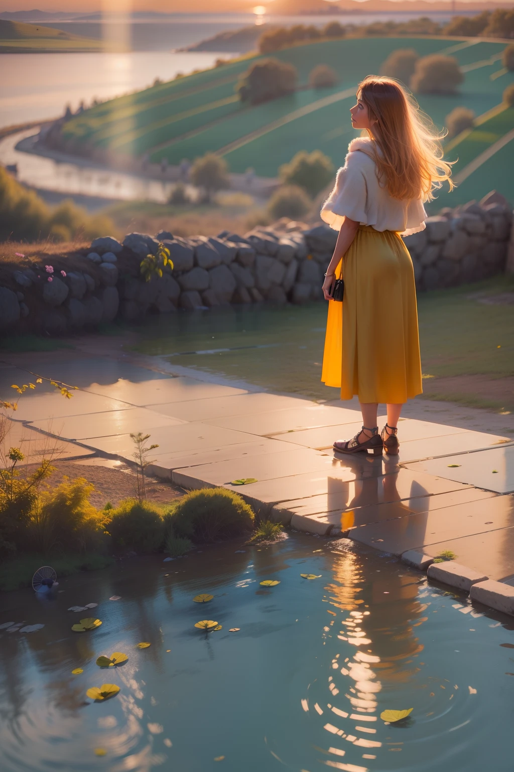 mujer observando en medio del paisaje, luz del dia.