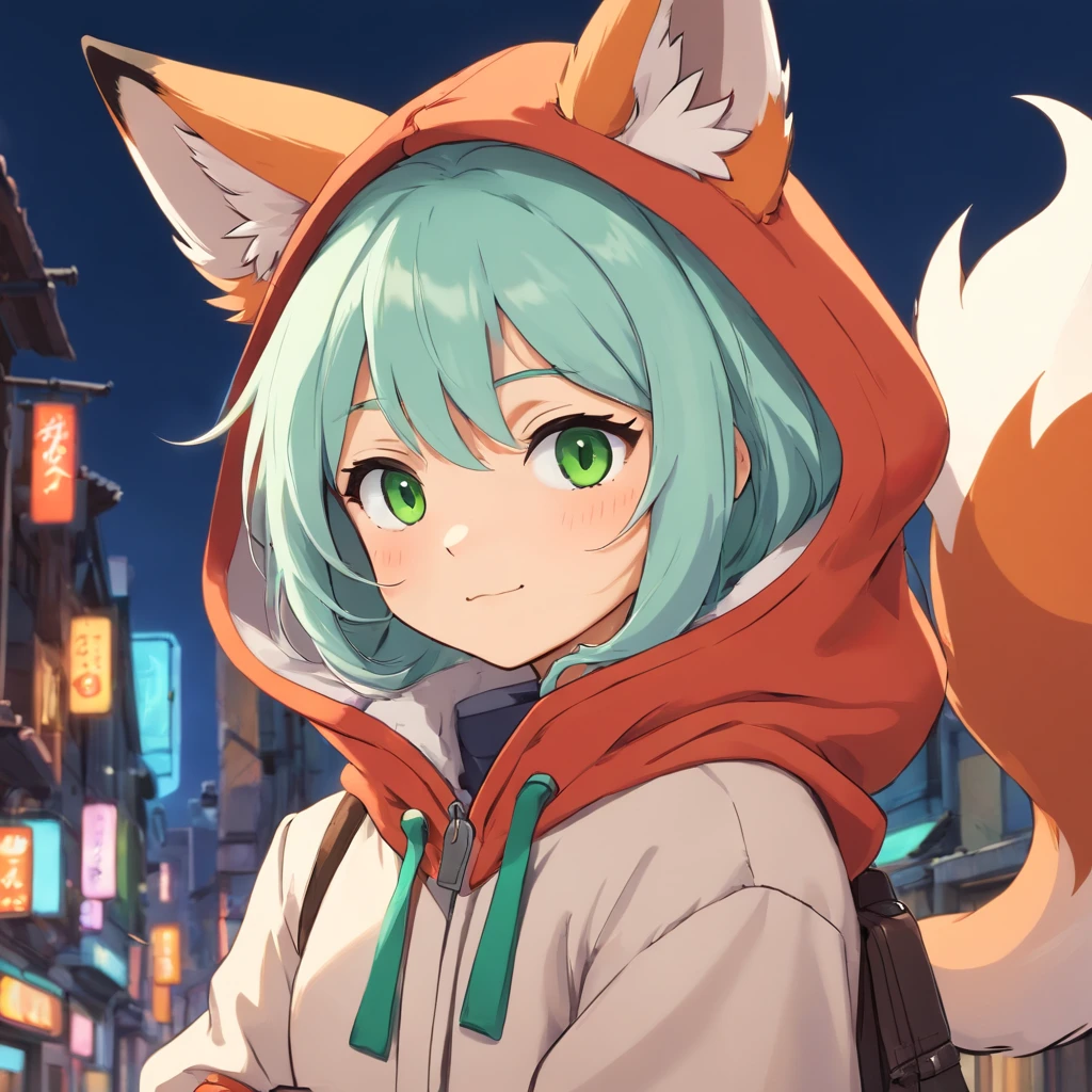 a close up of a cartoon fox with a hoodie on, fox from league of legends chibi,green eyes, art of silverfox, portrait of an anthro fox, an anthropomorphic cyberpunk fox, foxgirl, digital fox, tonic the fox, cute fox, fursona art, falvie, an anthro fox, foxish guy in a lab coat